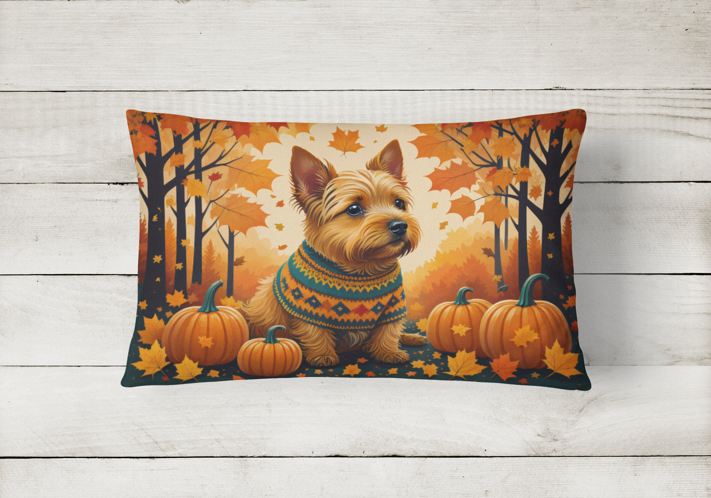 Norwich Terrier Fall Fabric Decorative Pillow