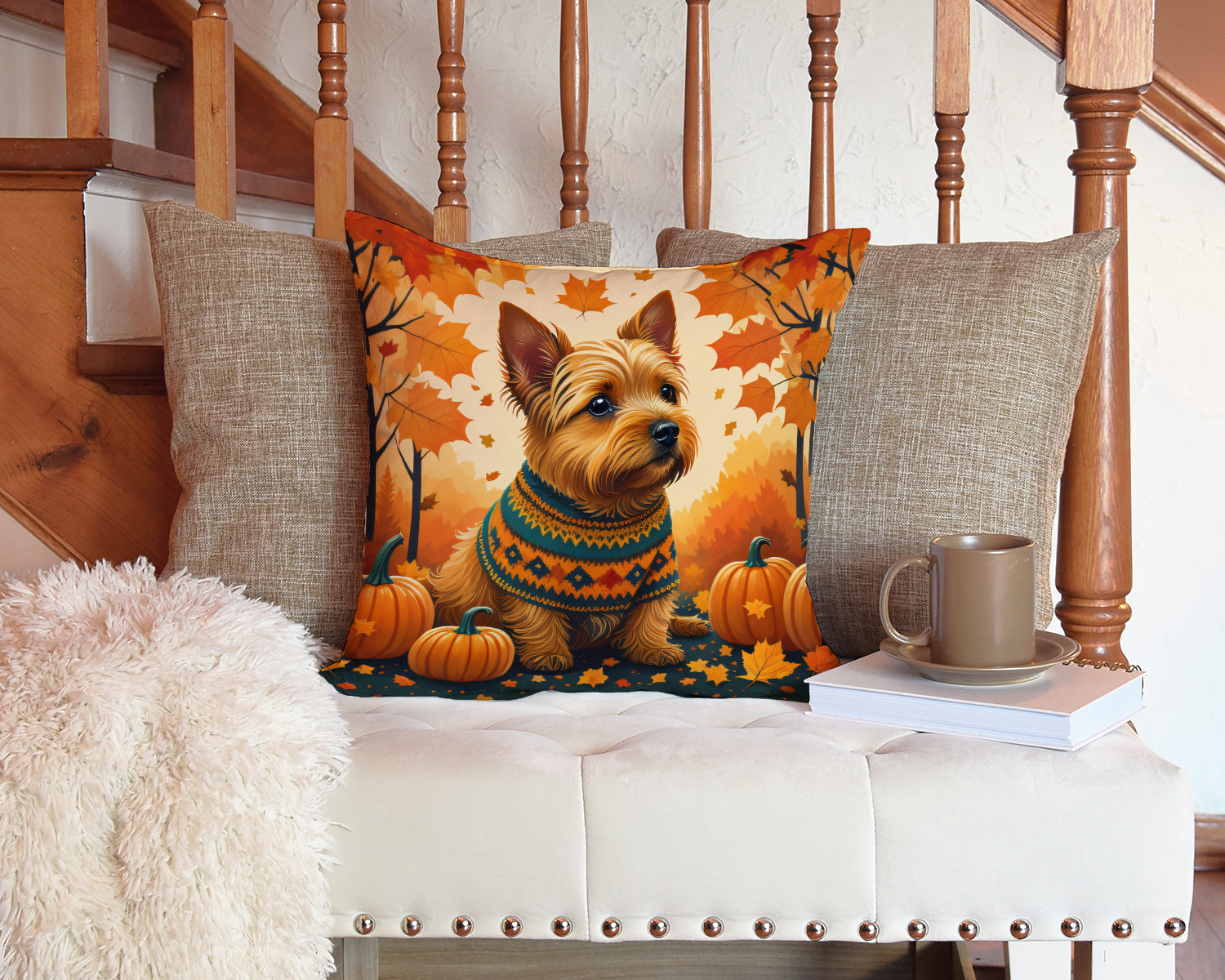 Norwich Terrier Fall Fabric Decorative Pillow