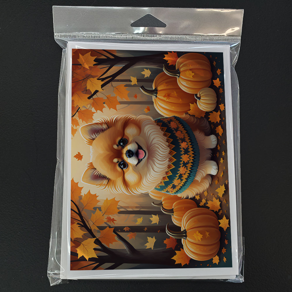 Pomeranian Fall Greeting Cards and Envelopes Pack of 8
