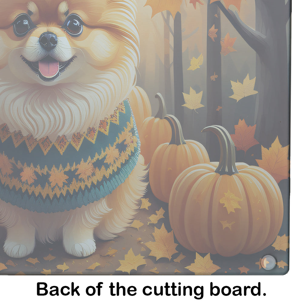 Pomeranian Fall Glass Cutting Board Large