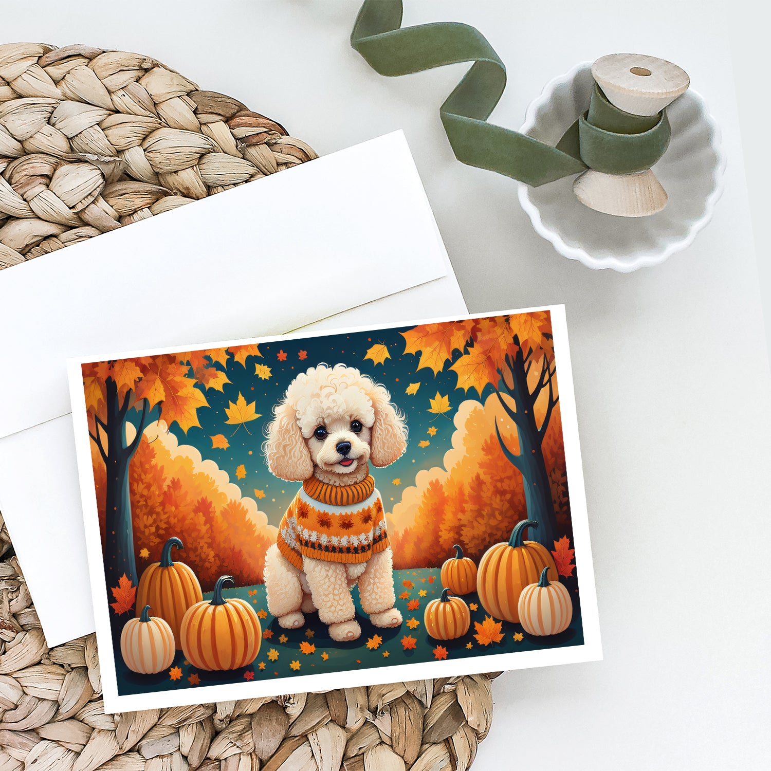 Poodle Fall Greeting Cards and Envelopes Pack of 8