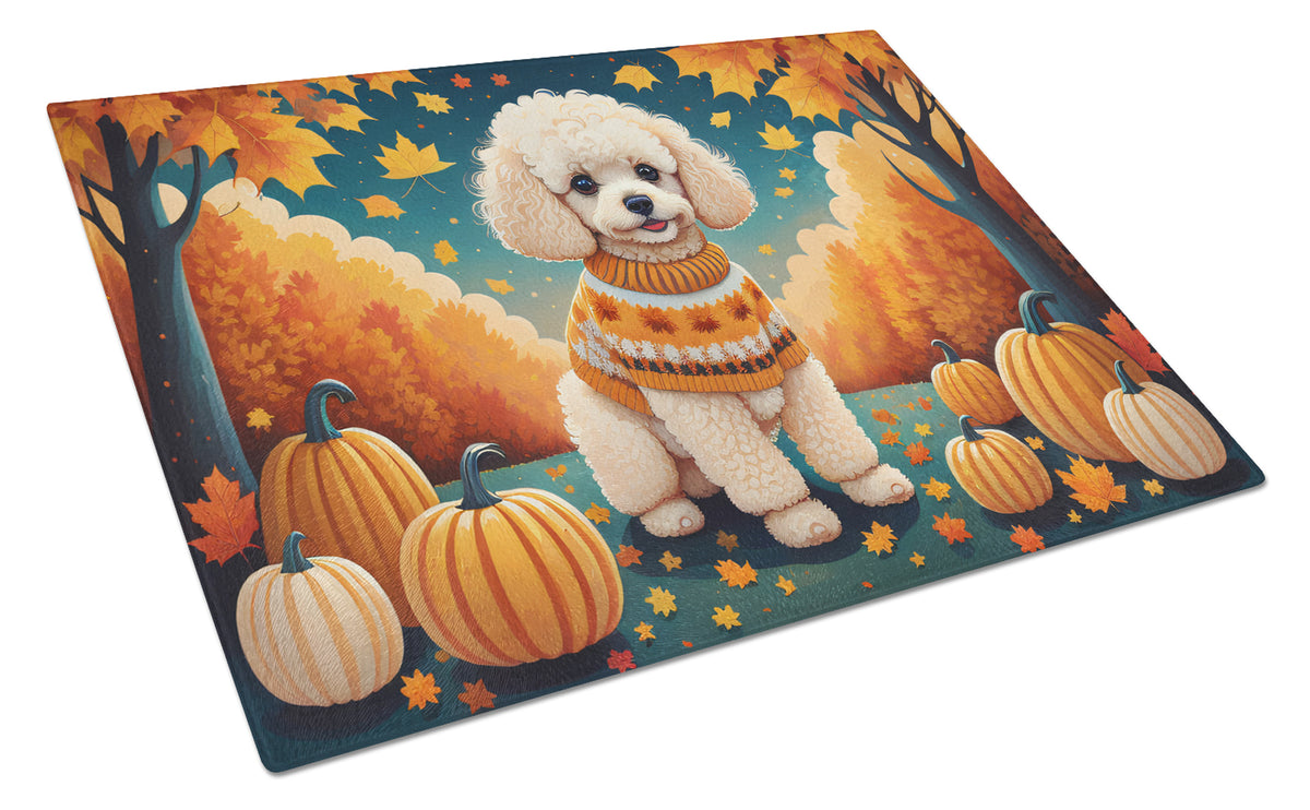 Buy this Poodle Fall Glass Cutting Board Large