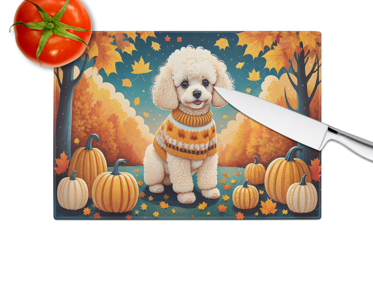 Poodle Fall Glass Cutting Board Large