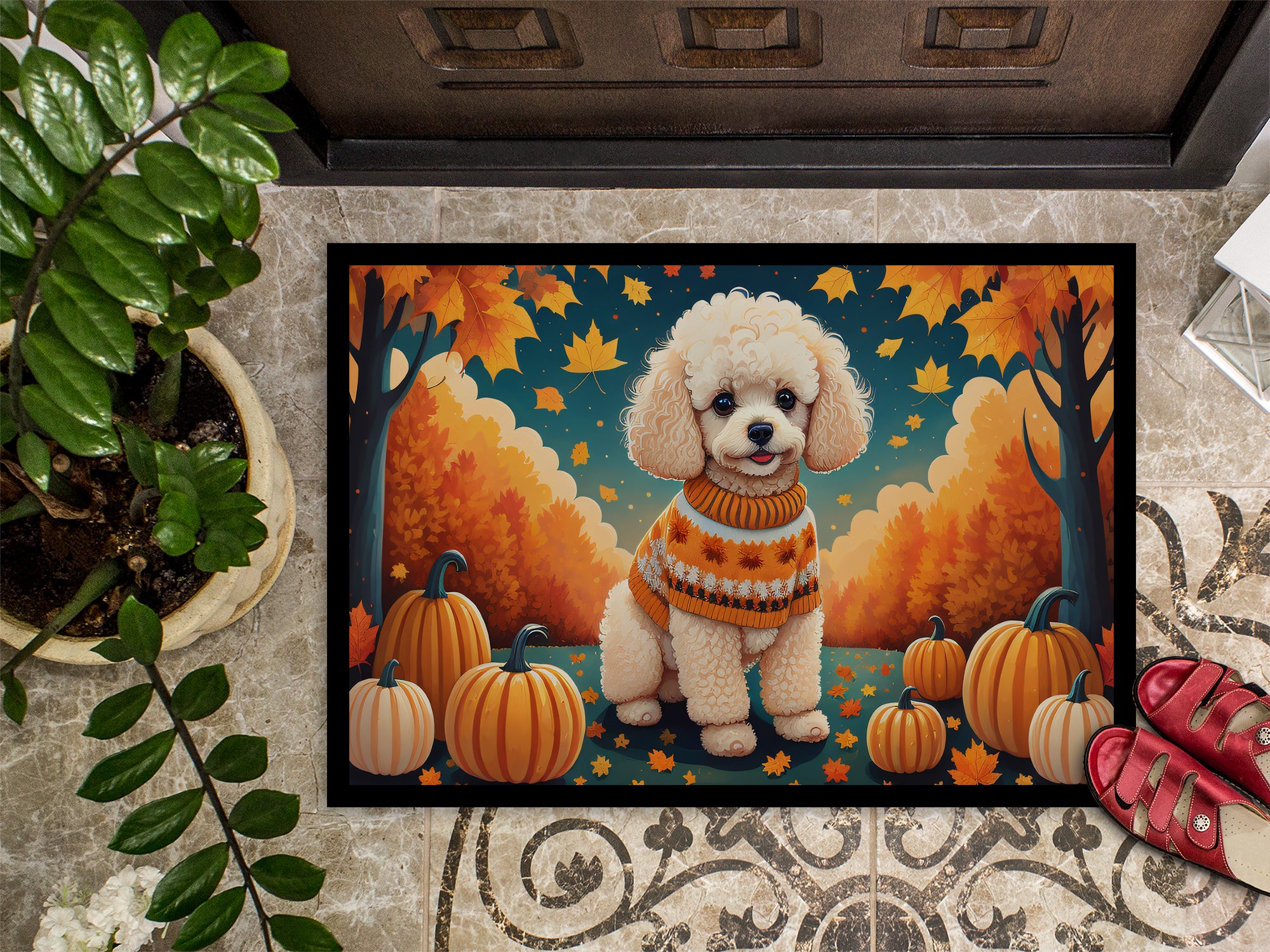 Poodle Fall Doormat 18x27