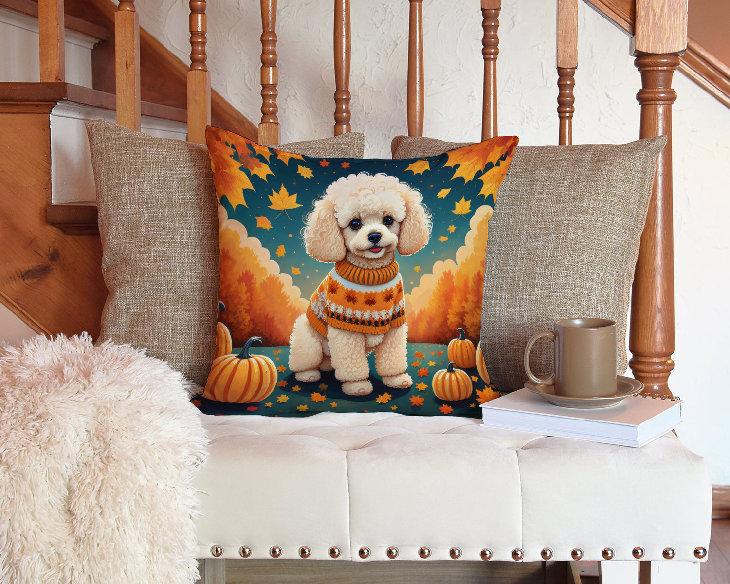 Poodle Fall Fabric Decorative Pillow