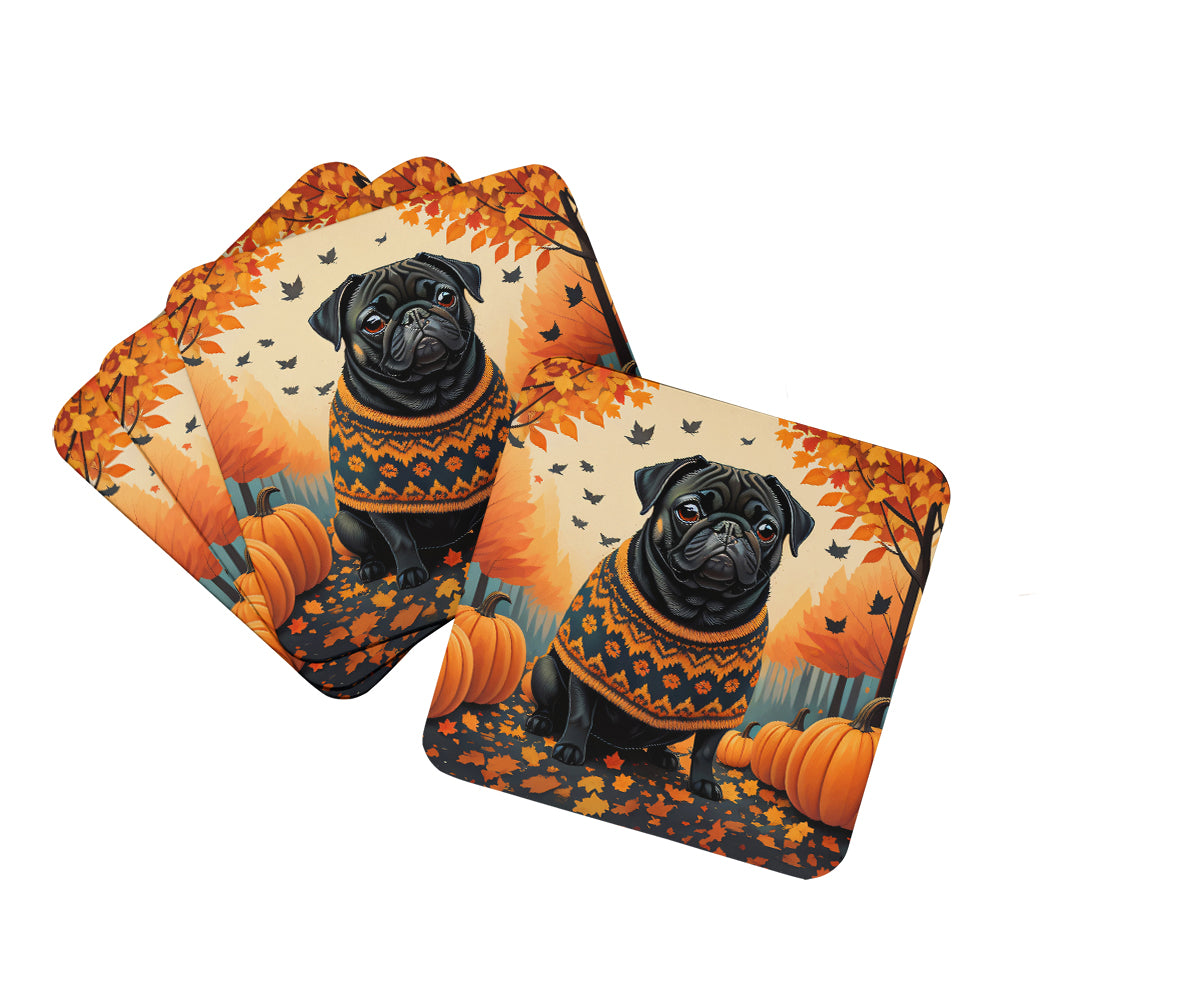 Buy this Black Pug Fall Foam Coaster Set of 4