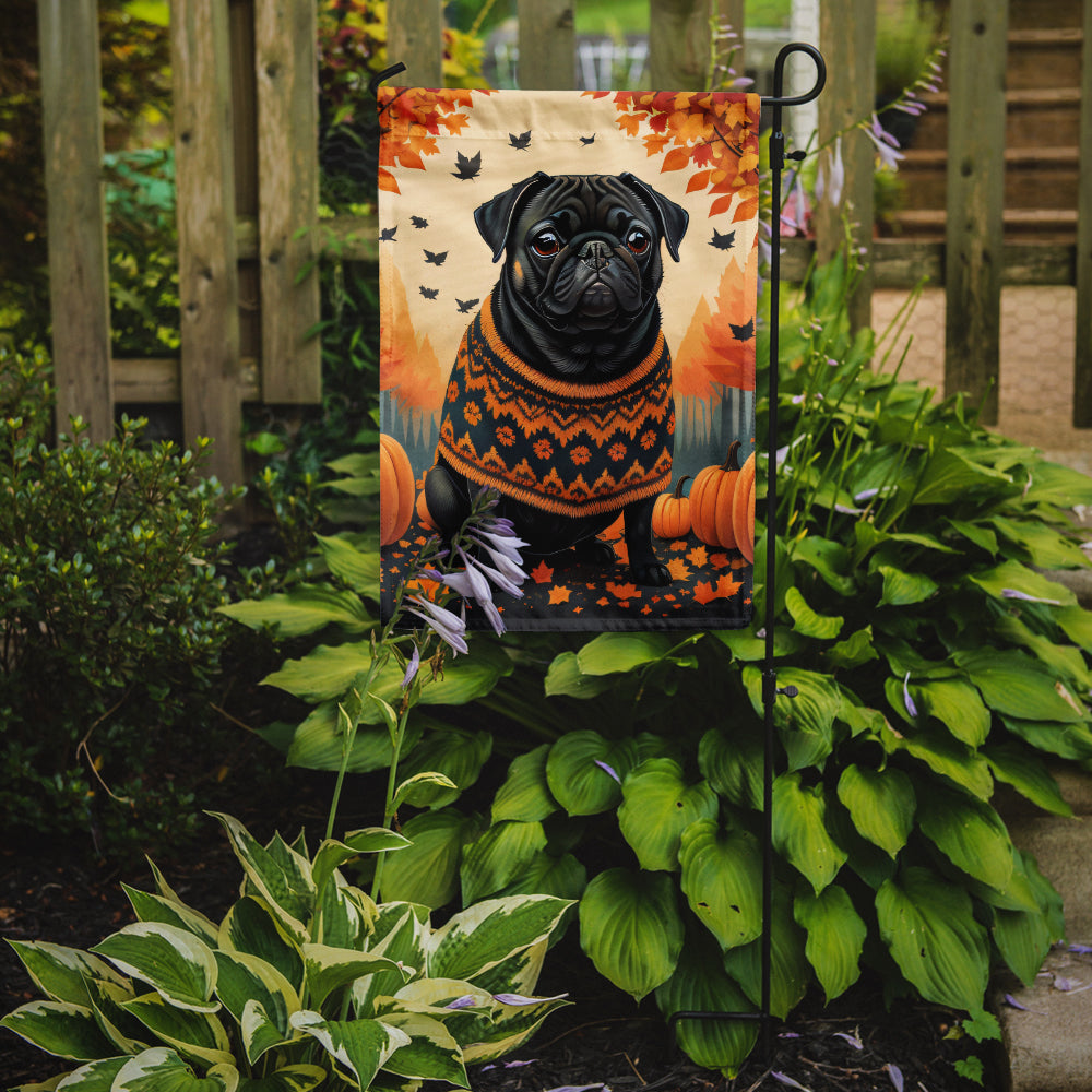 Black Pug Fall Garden Flag