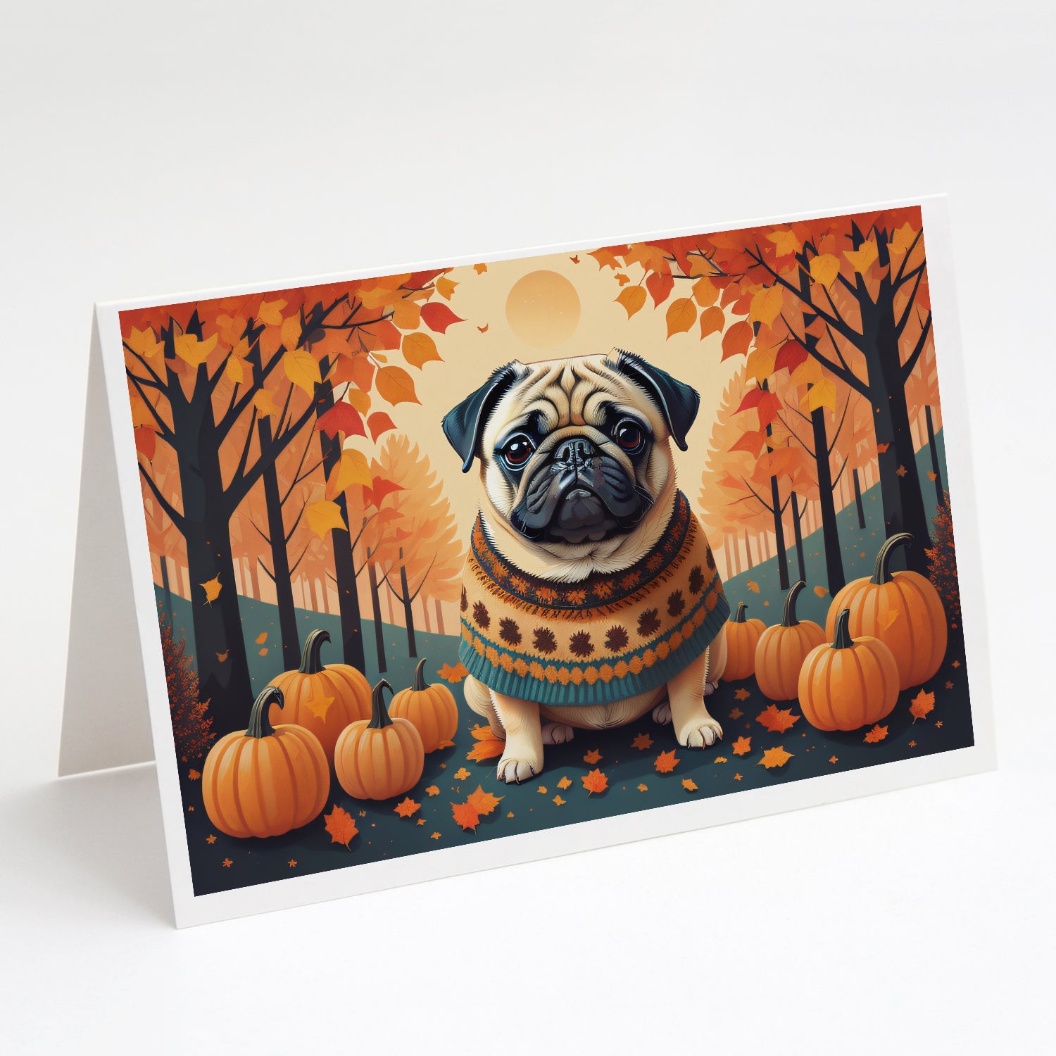Buy this Fawn Pug Fall Greeting Cards and Envelopes Pack of 8
