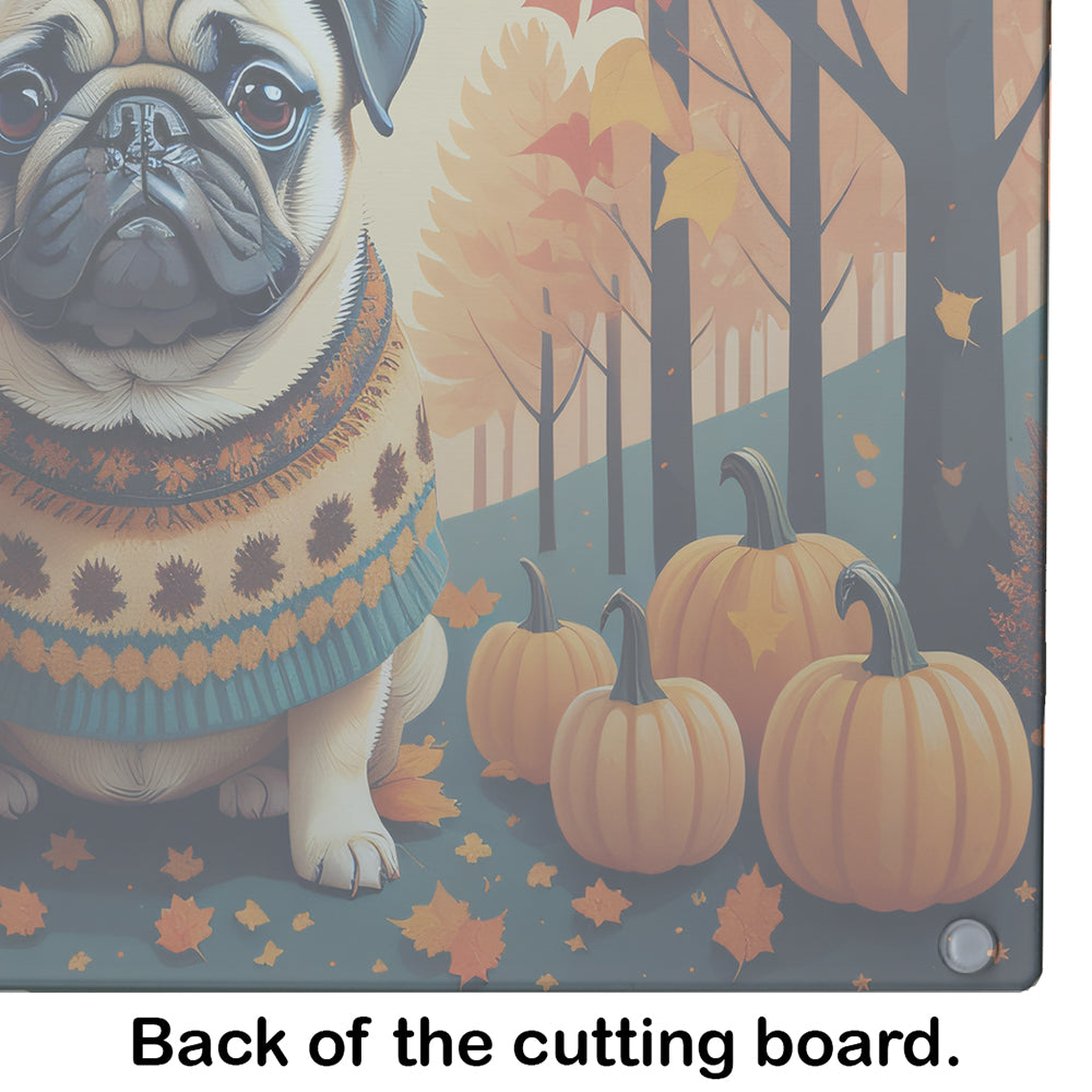 Fawn Pug Fall Glass Cutting Board Large