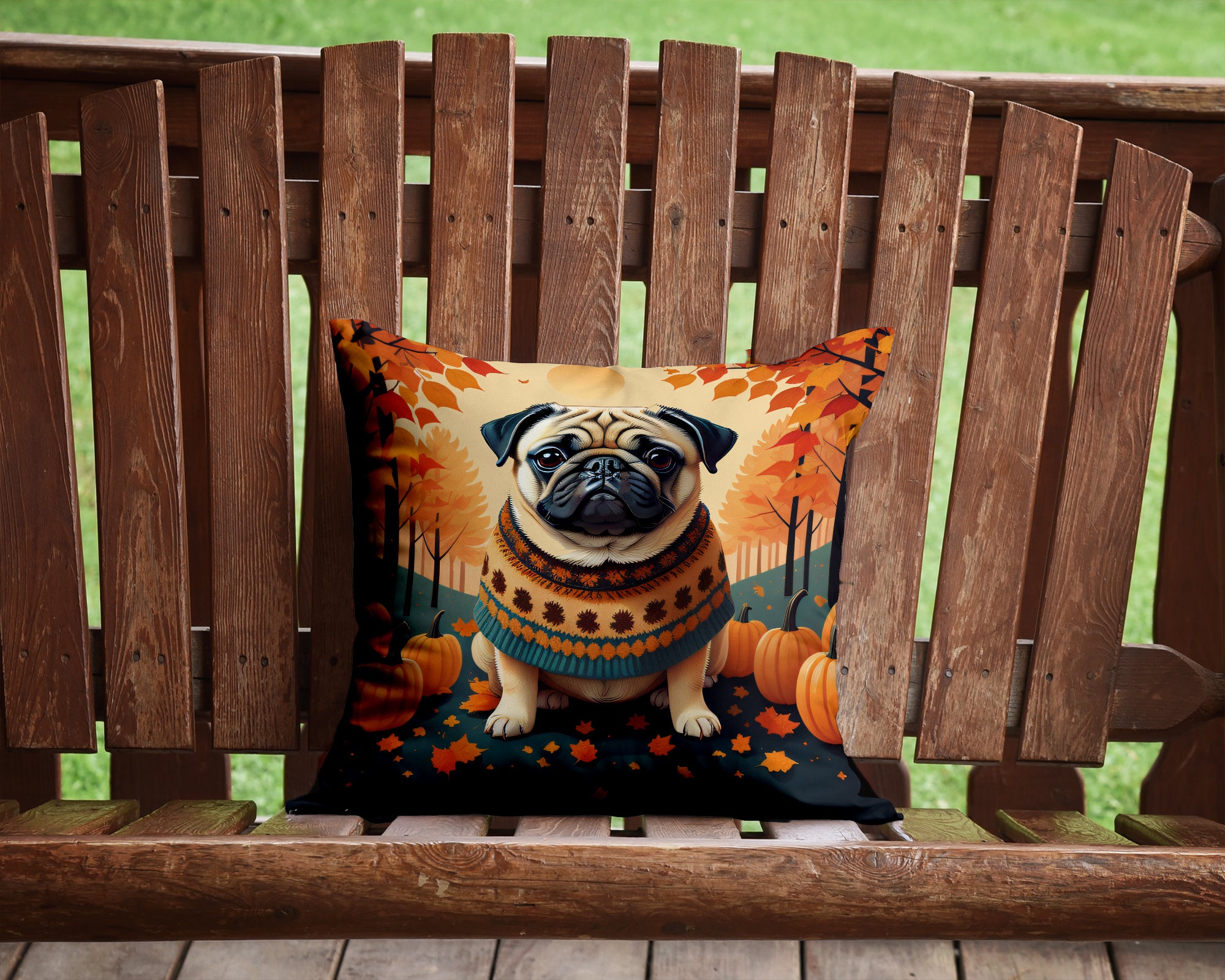 Buy this Fawn Pug Fall Fabric Decorative Pillow