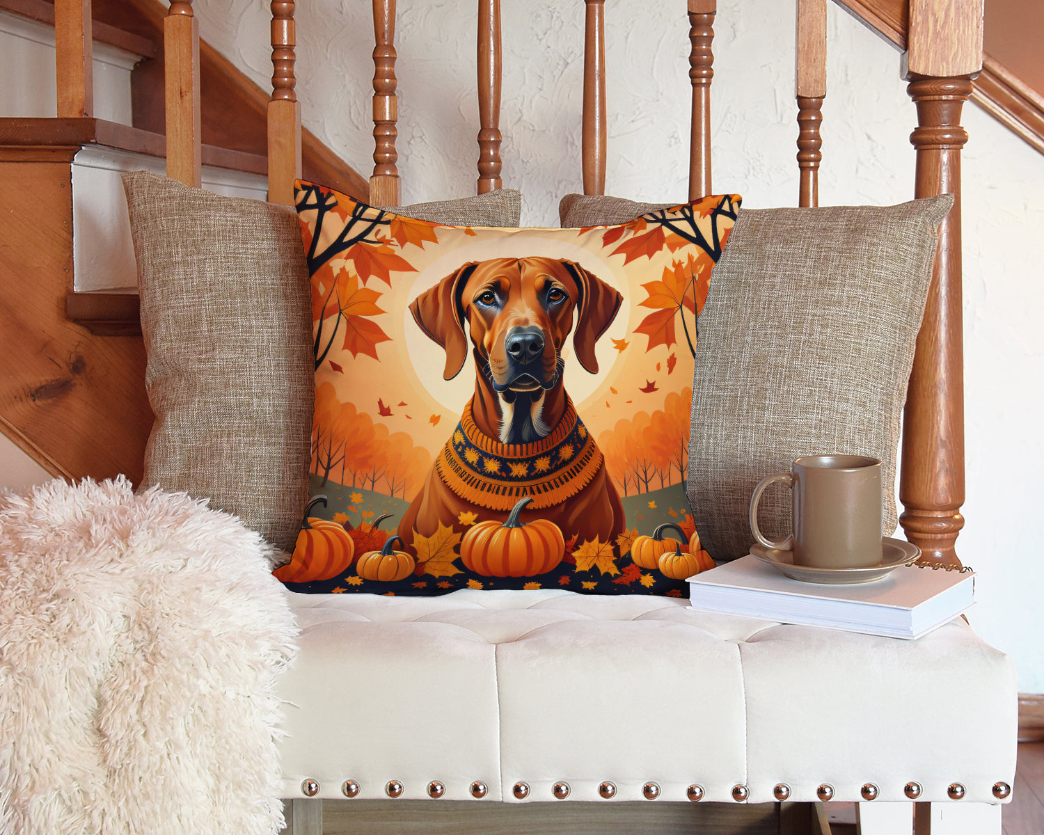 Rhodesian Ridgeback Fall Fabric Decorative Pillow