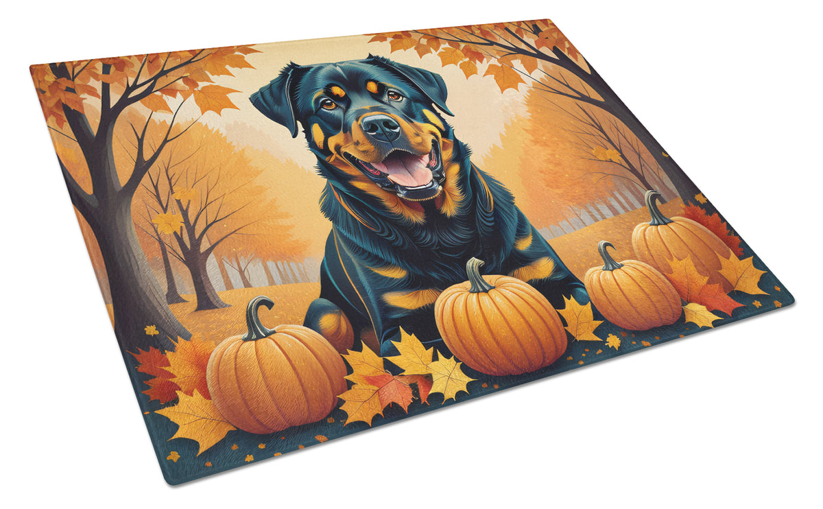 Buy this Rottweiler Fall Glass Cutting Board Large