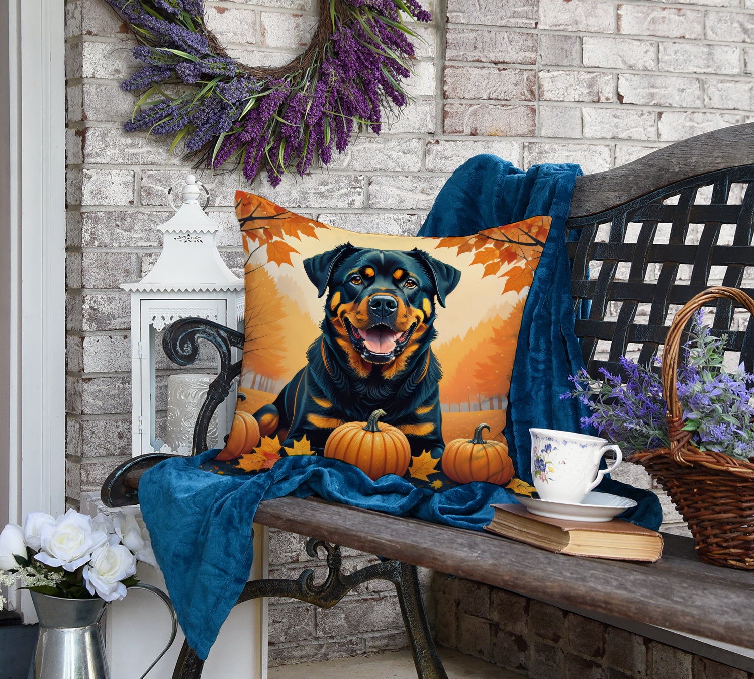Rottweiler Fall Fabric Decorative Pillow
