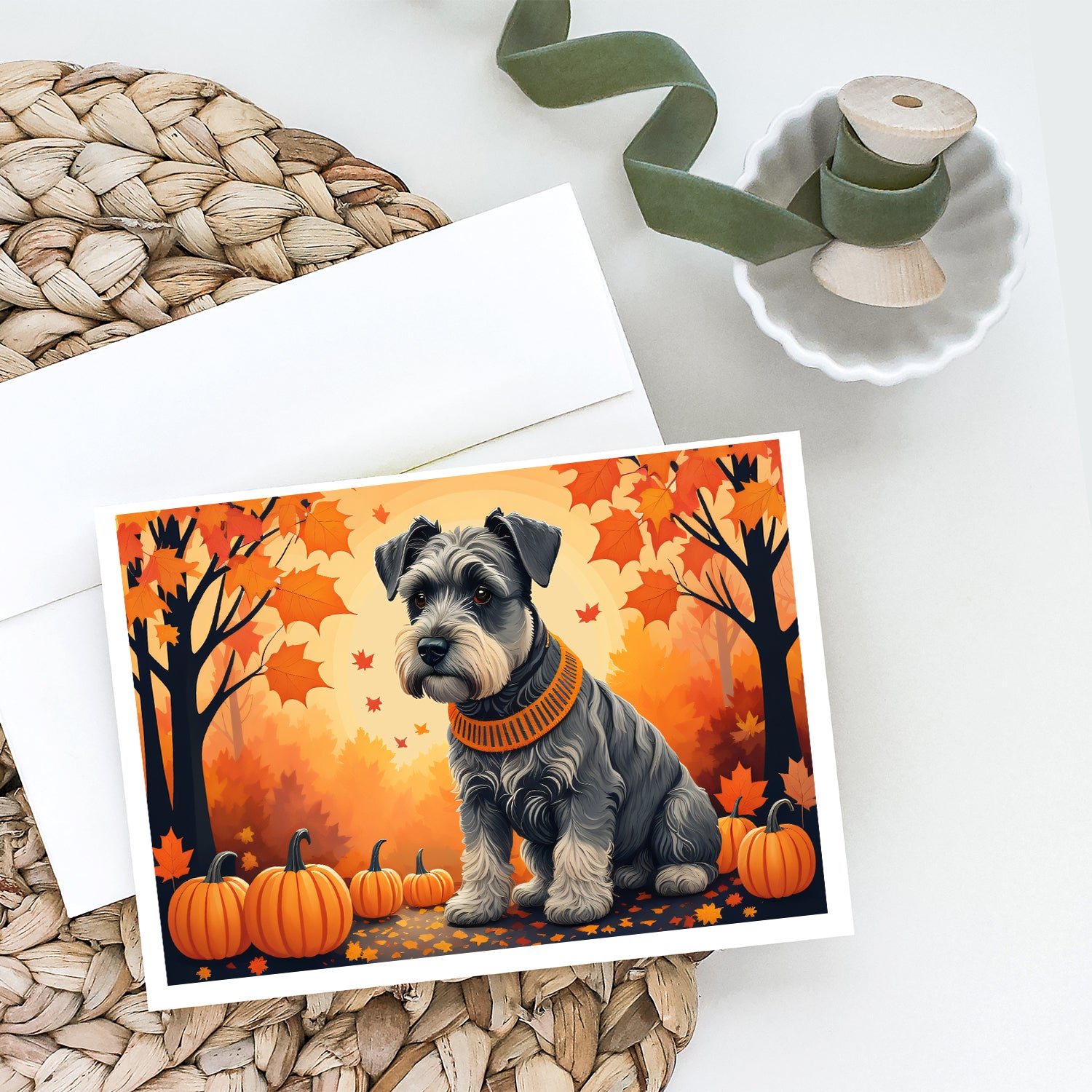 Schnauzer Fall Greeting Cards and Envelopes Pack of 8