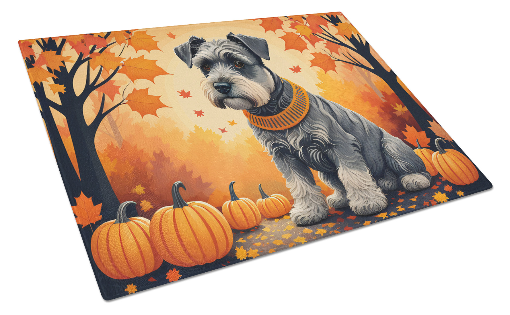 Buy this Schnauzer Fall Glass Cutting Board Large