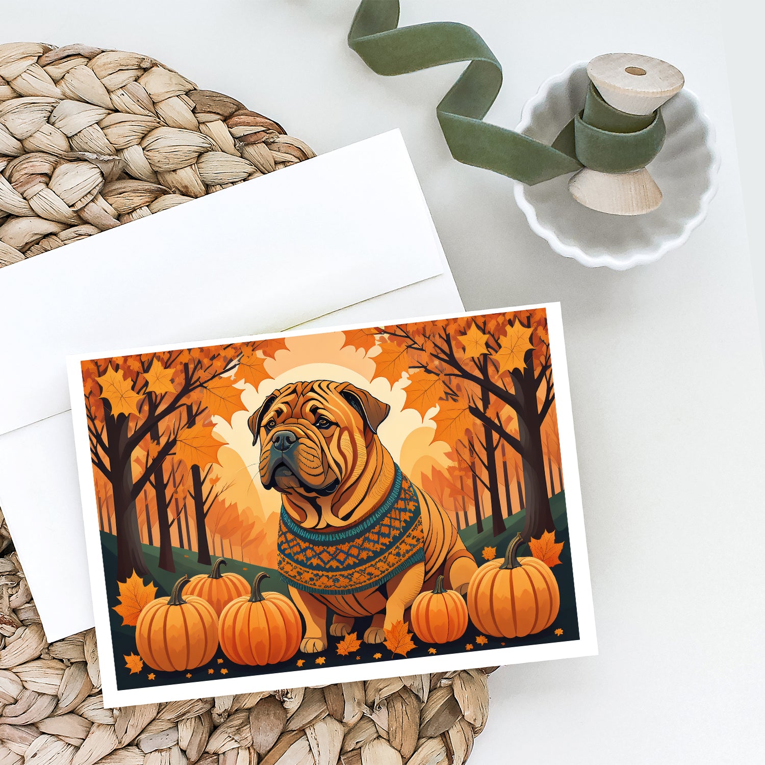 Shar Pei Fall Greeting Cards and Envelopes Pack of 8