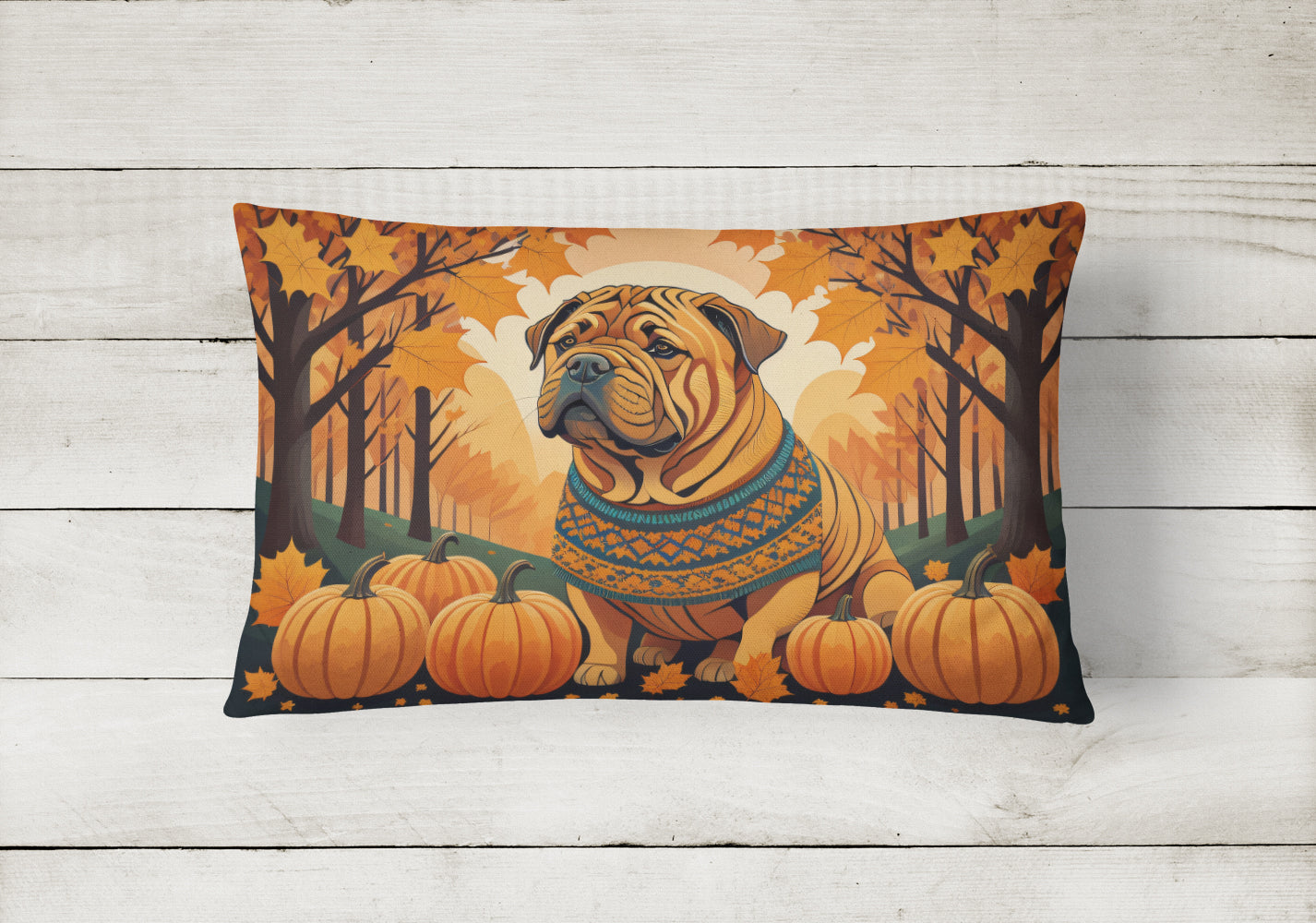 Shar Pei Fall Fabric Decorative Pillow