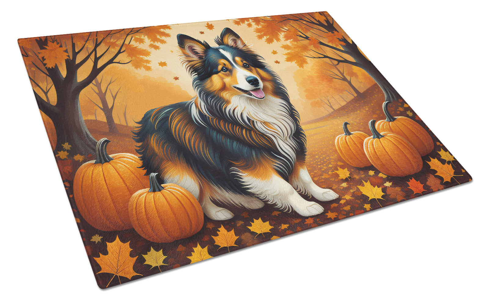 Buy this Sheltie Fall Glass Cutting Board Large