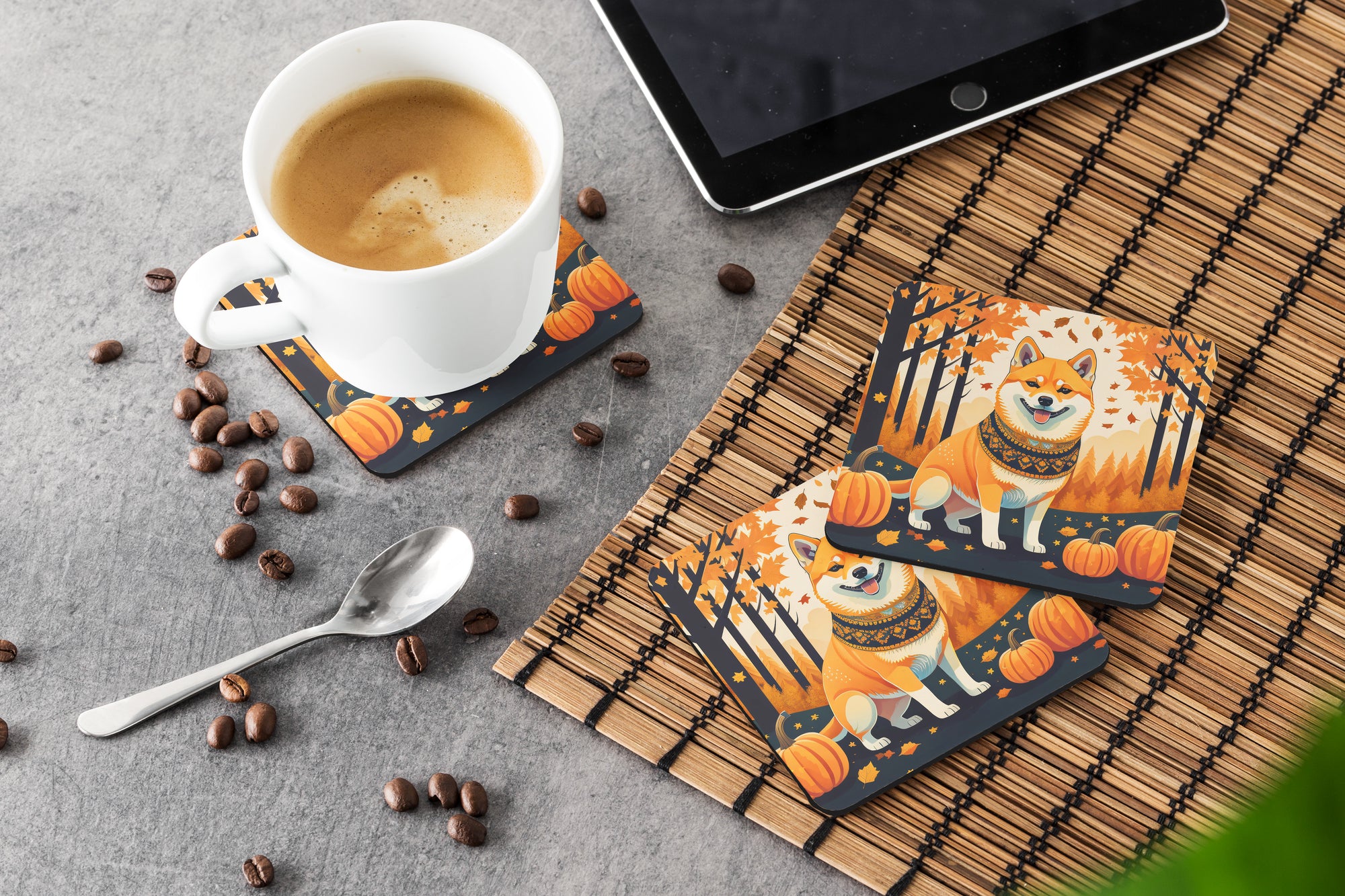 Shiba Inu Fall Foam Coaster Set of 4
