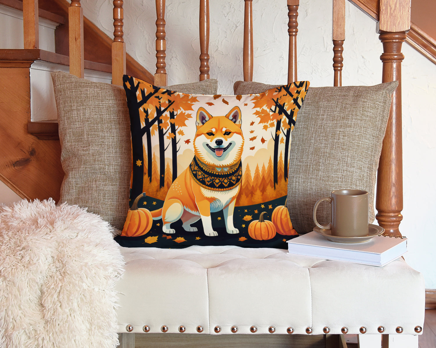 Shiba Inu Fall Fabric Decorative Pillow