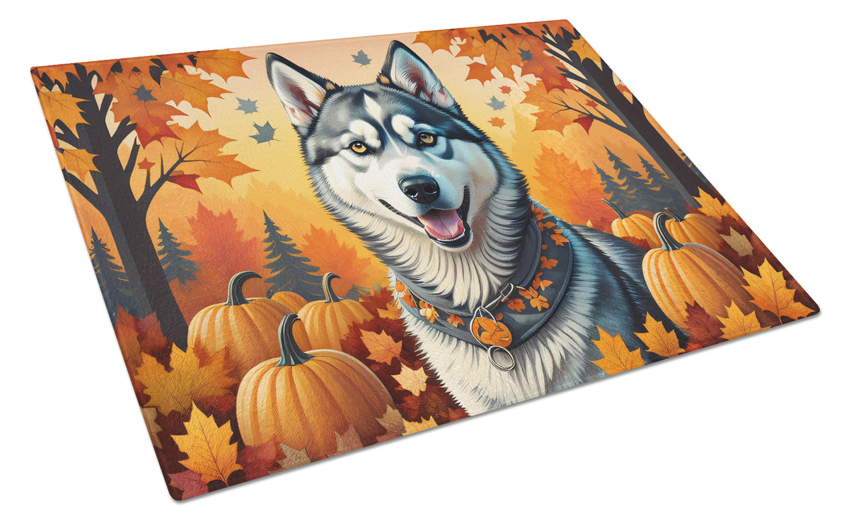 Buy this Siberian Husky Fall Glass Cutting Board Large