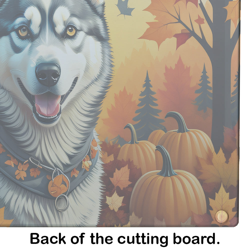 Siberian Husky Fall Glass Cutting Board Large