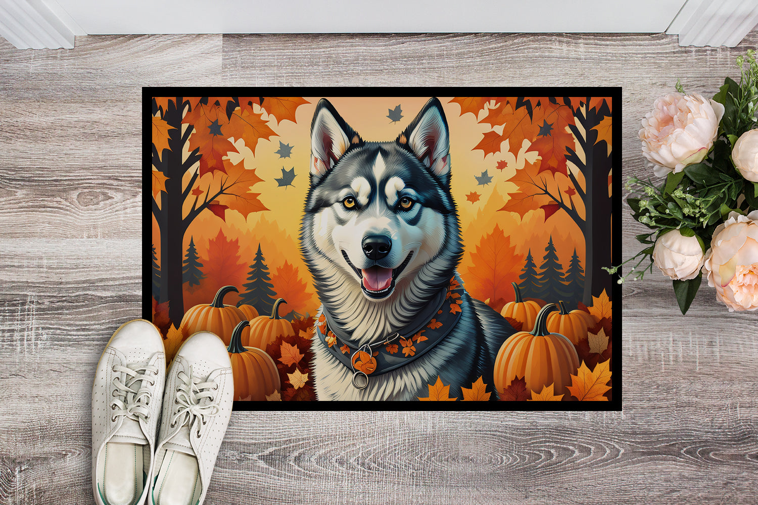 Siberian Husky Fall Doormat 18x27