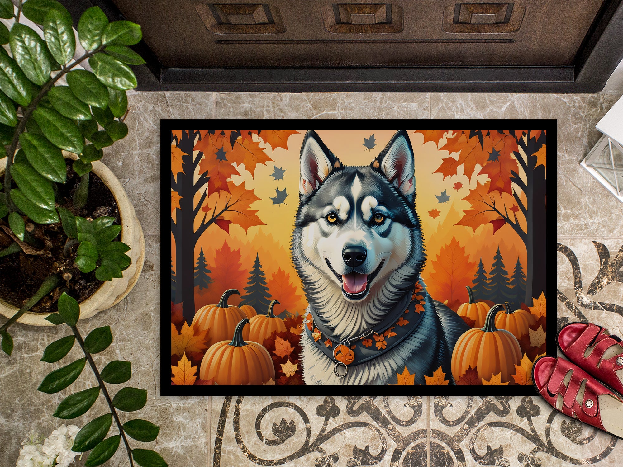 Siberian Husky Fall Doormat 18x27