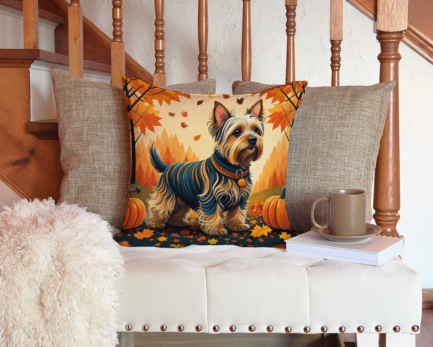 Silky Terrier Fall Fabric Decorative Pillow