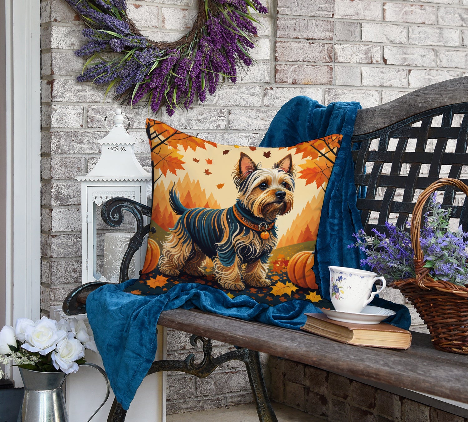 Silky Terrier Fall Fabric Decorative Pillow