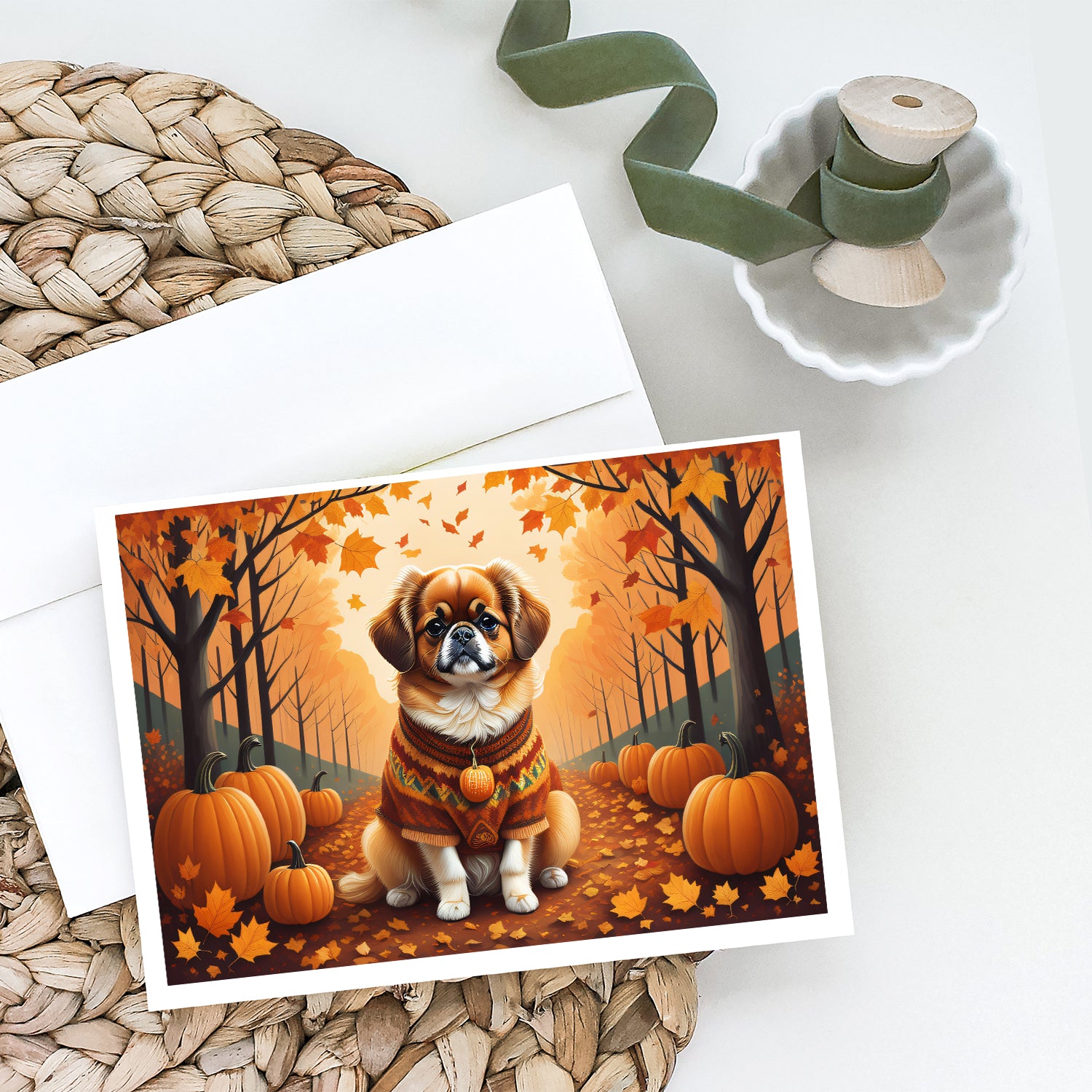 Buy this Tibetan Spaniel Fall Greeting Cards and Envelopes Pack of 8