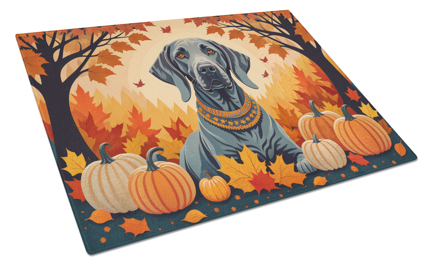 Buy this Weimaraner Fall Glass Cutting Board Large