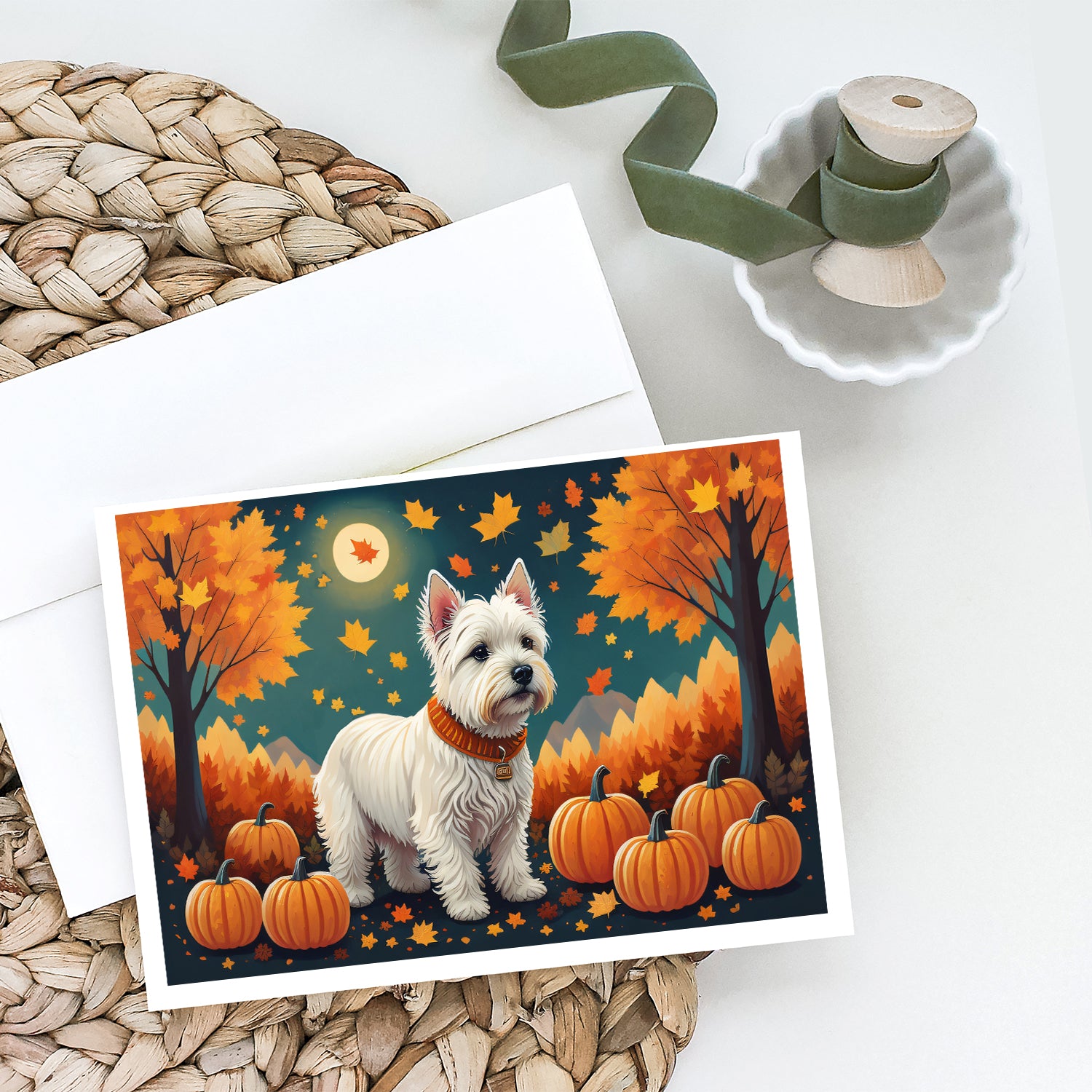 Westie Fall Greeting Cards and Envelopes Pack of 8