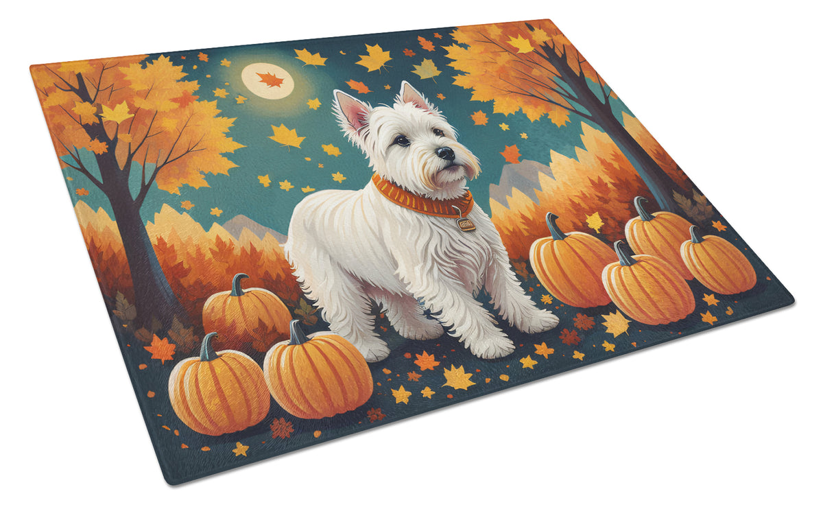 Buy this Westie Fall Glass Cutting Board Large