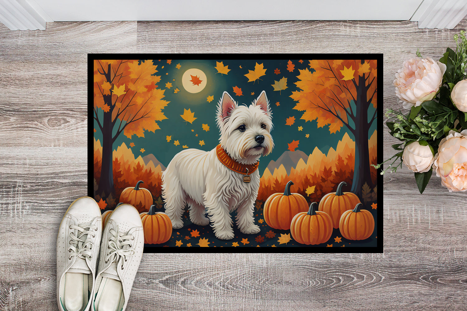 Caroline's Treasures Westie Fall Doormat - 18x27 Decorative Floor Mat – Indoor/Outdoor Rug