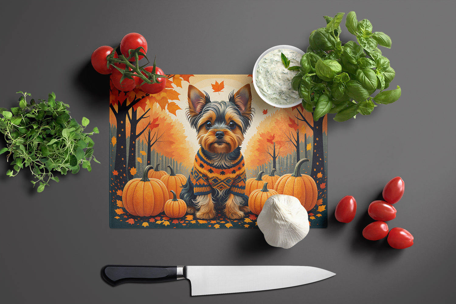 Yorkshire Terrier Fall Glass Cutting Board Large