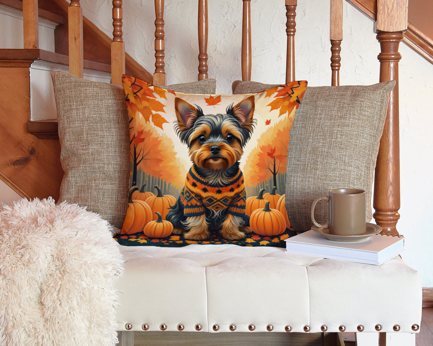 Yorkshire Terrier Fall Fabric Decorative Pillow