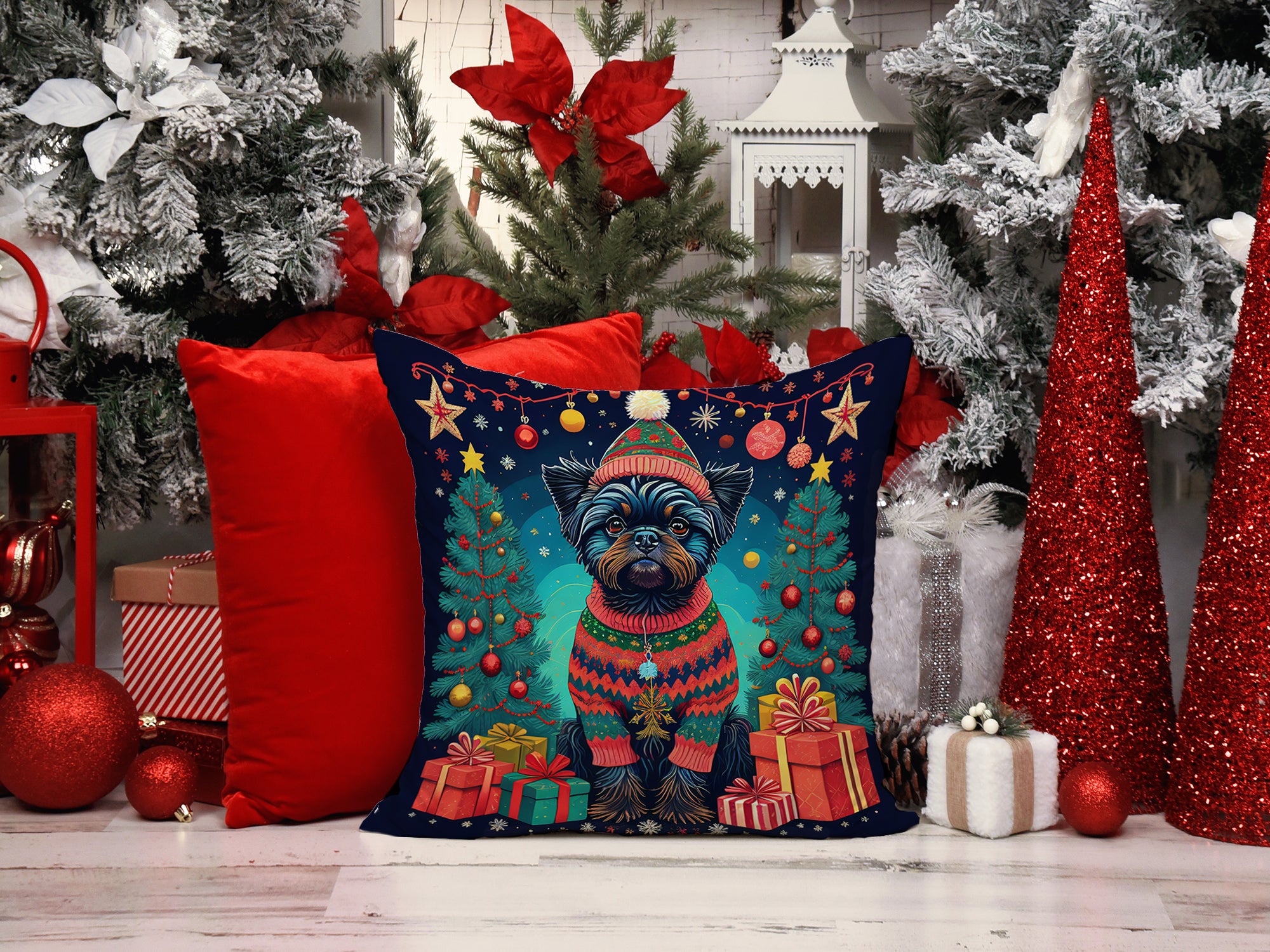 Affenpinscher Christmas Fabric Decorative Pillow