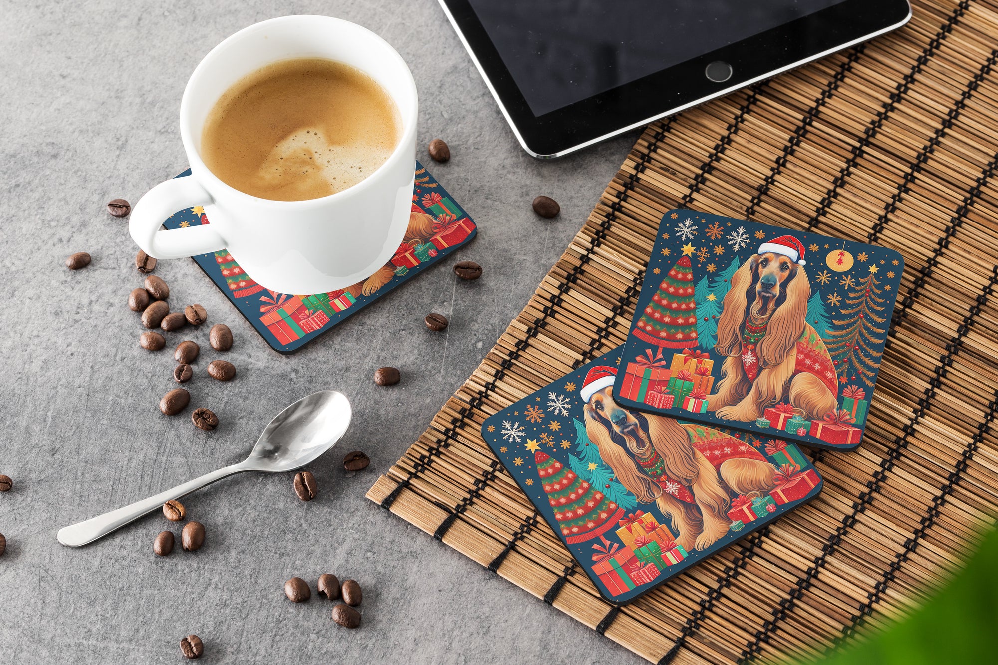 Afghan Hound Christmas Foam Coasters