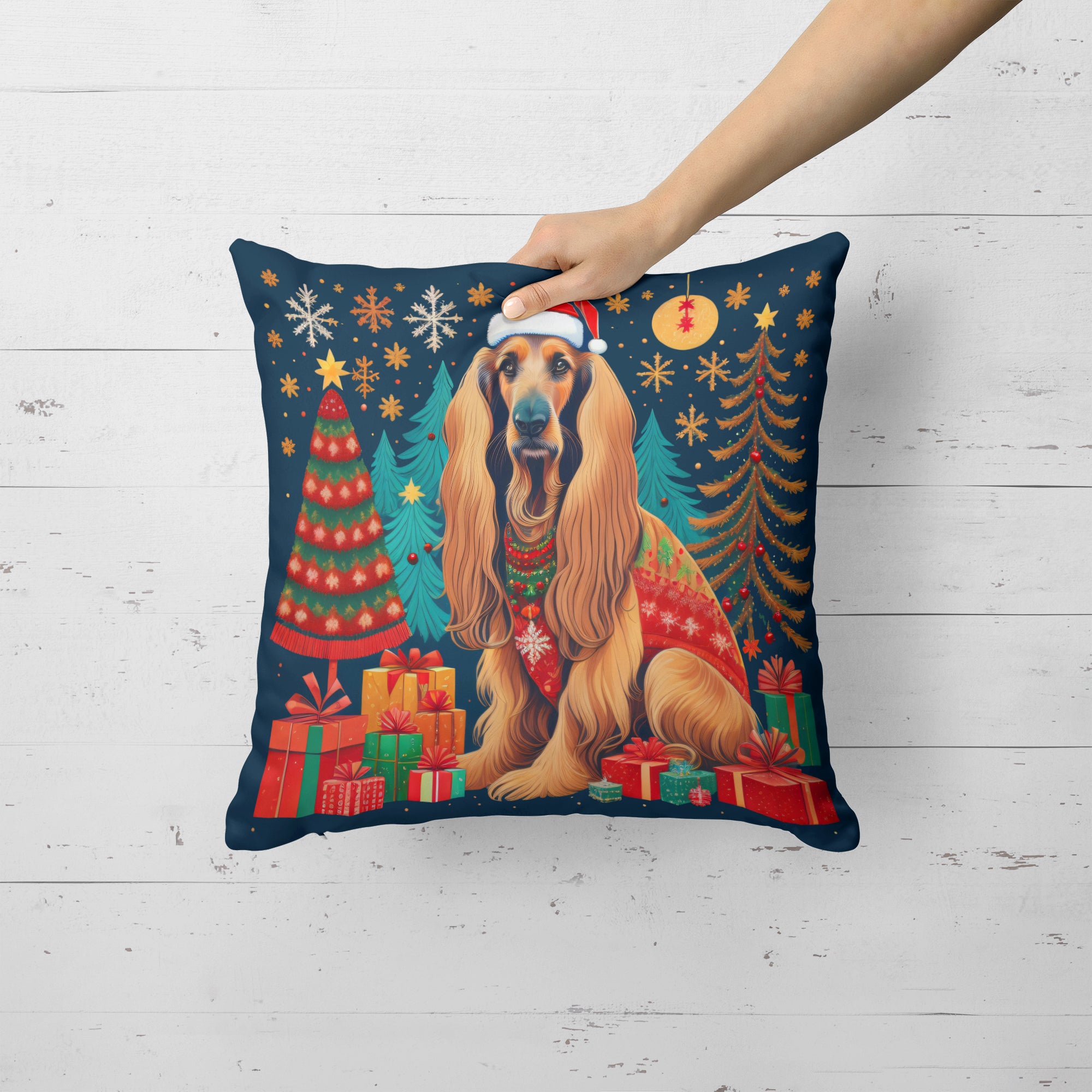 Afghan Hound Christmas Fabric Decorative Pillow