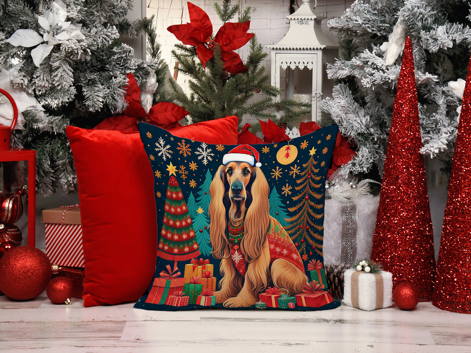 Caroline's Treasures Afghan Hound Christmas Fabric Decorative Pillow