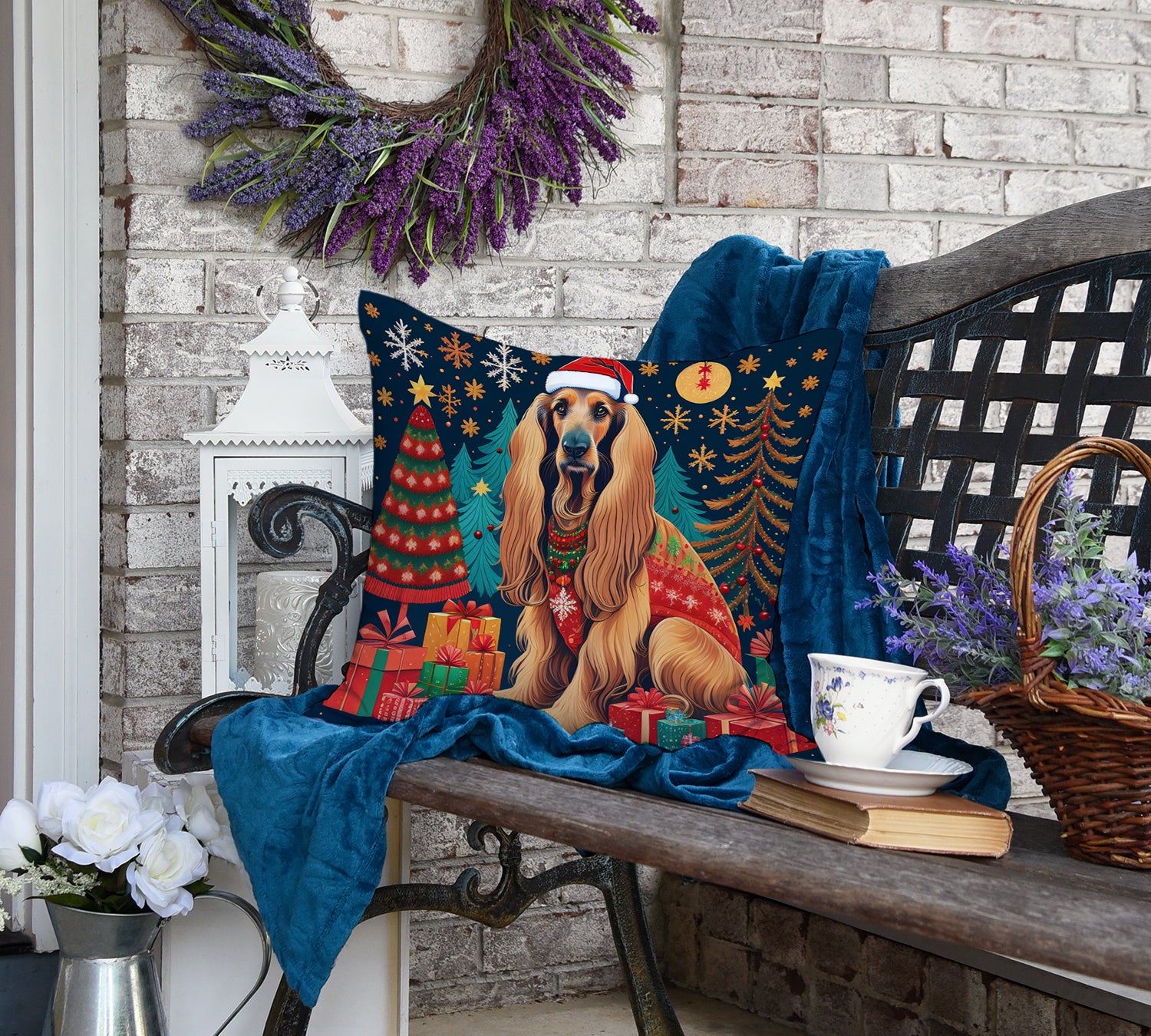 Afghan Hound Christmas Fabric Decorative Pillow