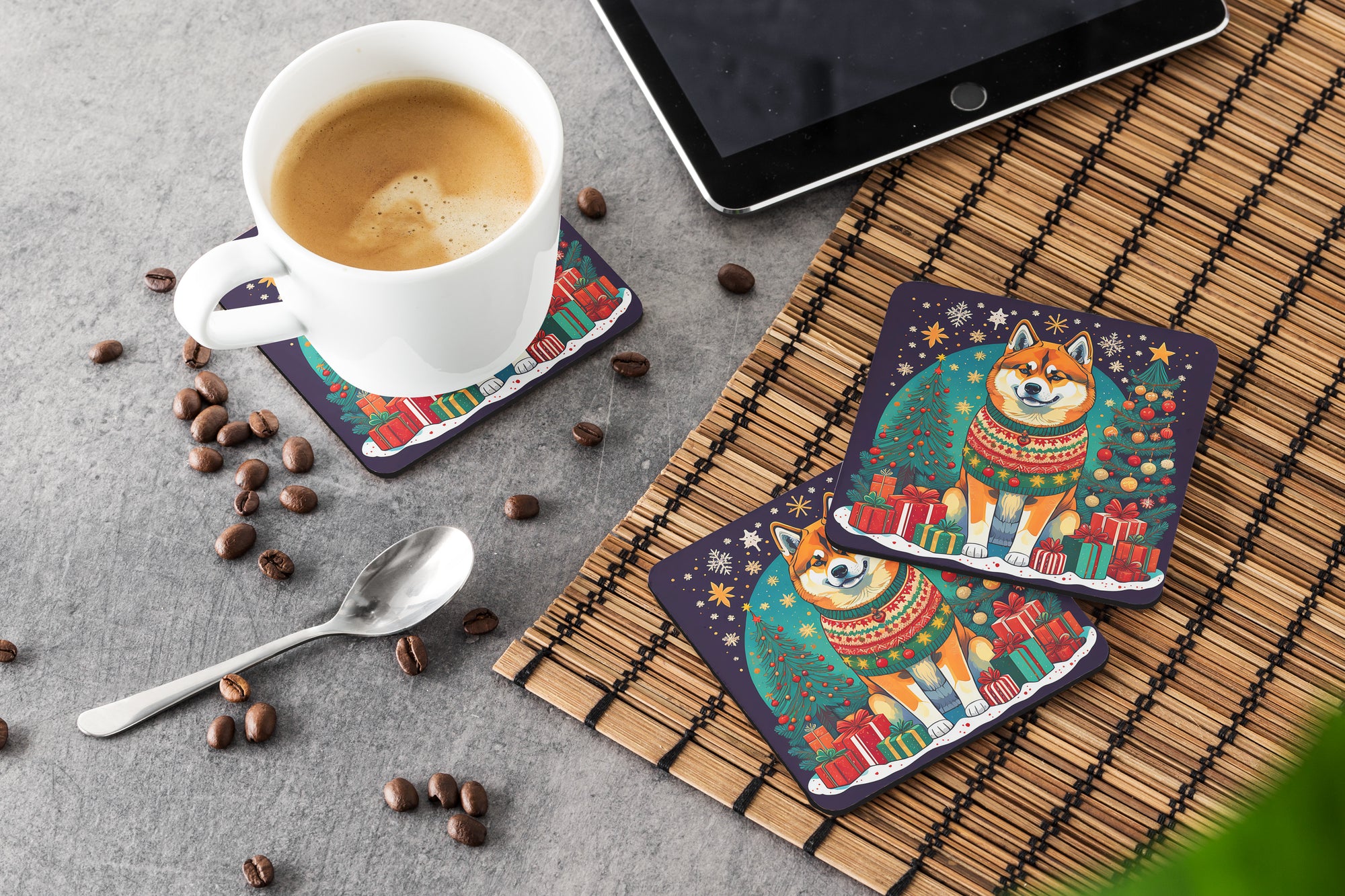 Akita Christmas Foam Coasters