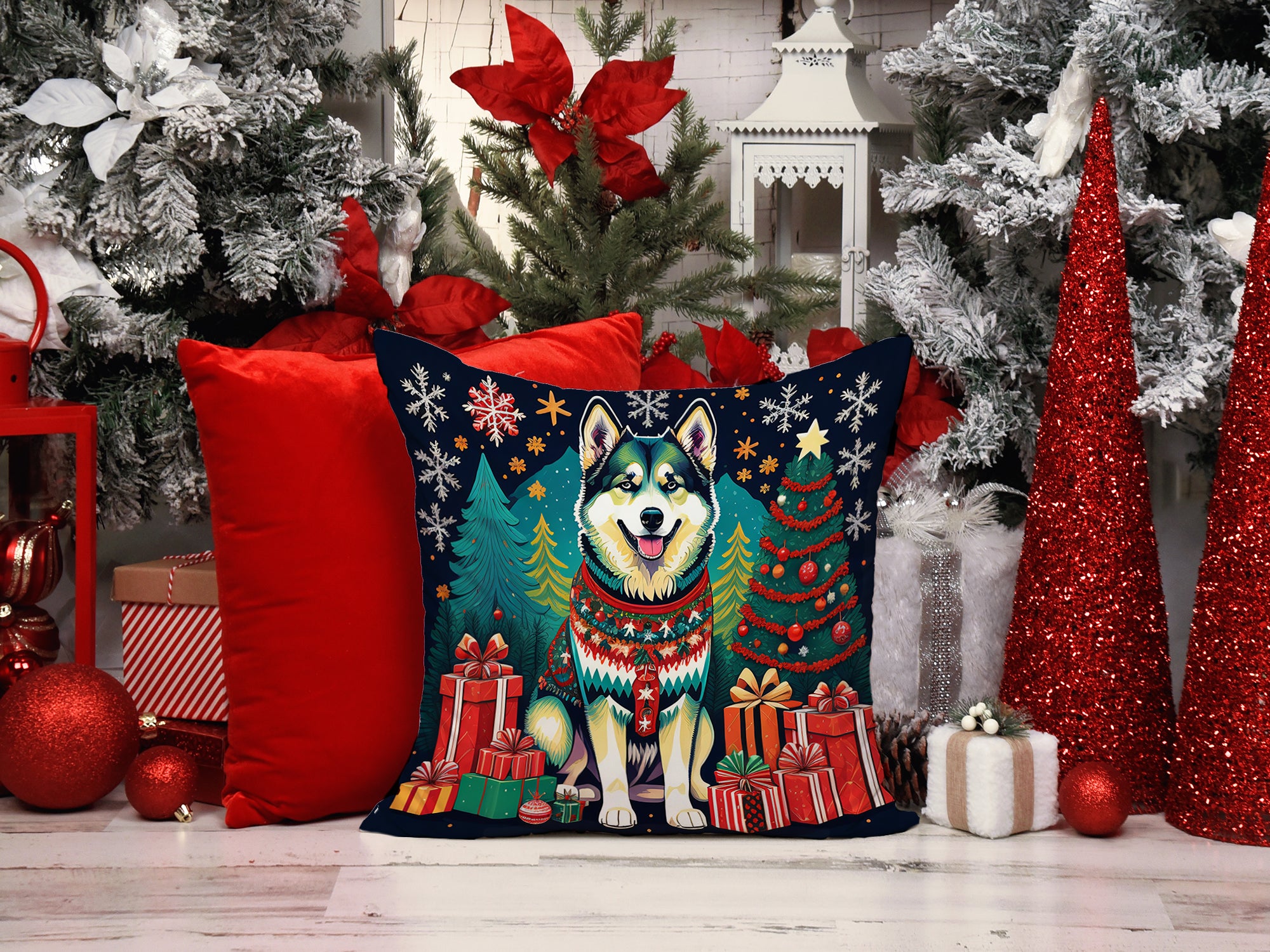 Alaskan Malamute Christmas Fabric Decorative Pillow