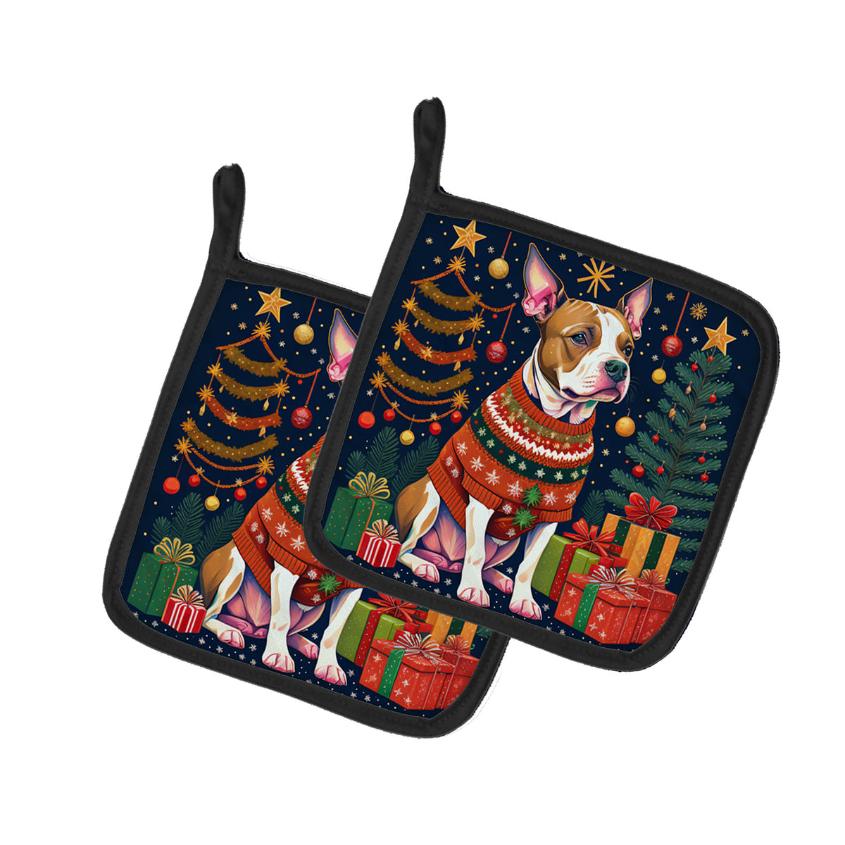 Buy this Pit Bull Terrier Christmas Pair of Pot Holders