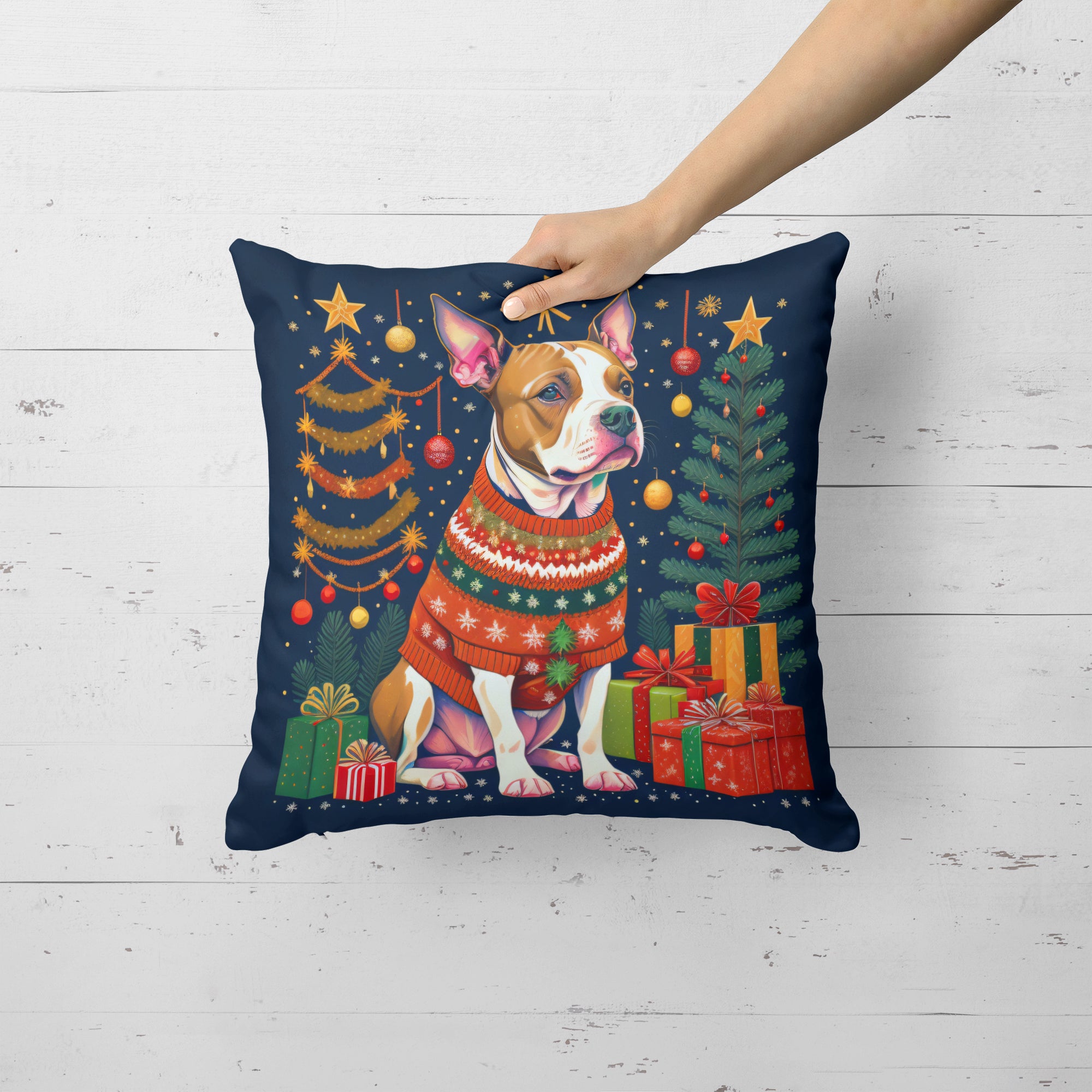 Pit Bull Terrier Christmas Fabric Decorative Pillow