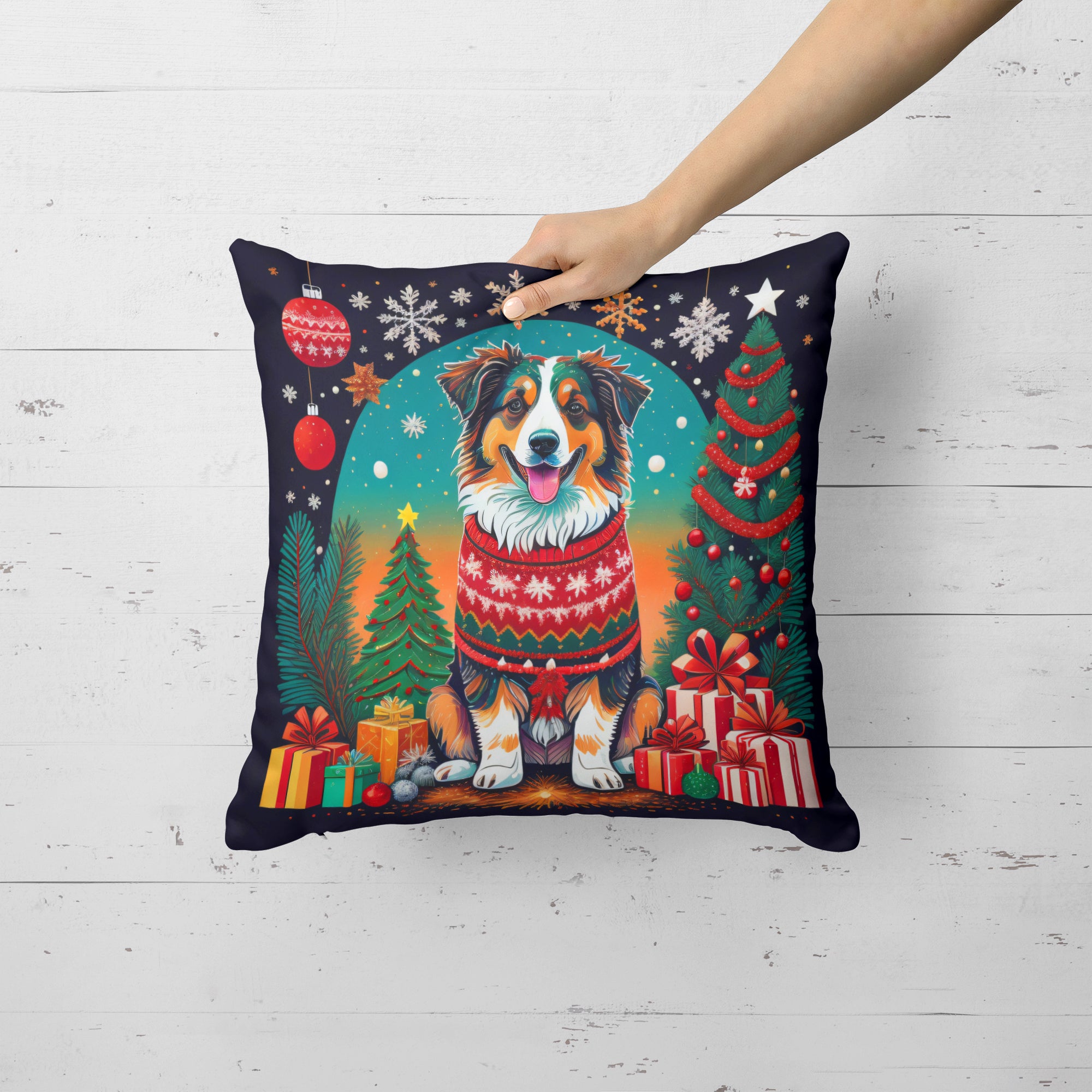 Australian Shepherd Christmas Fabric Decorative Pillow