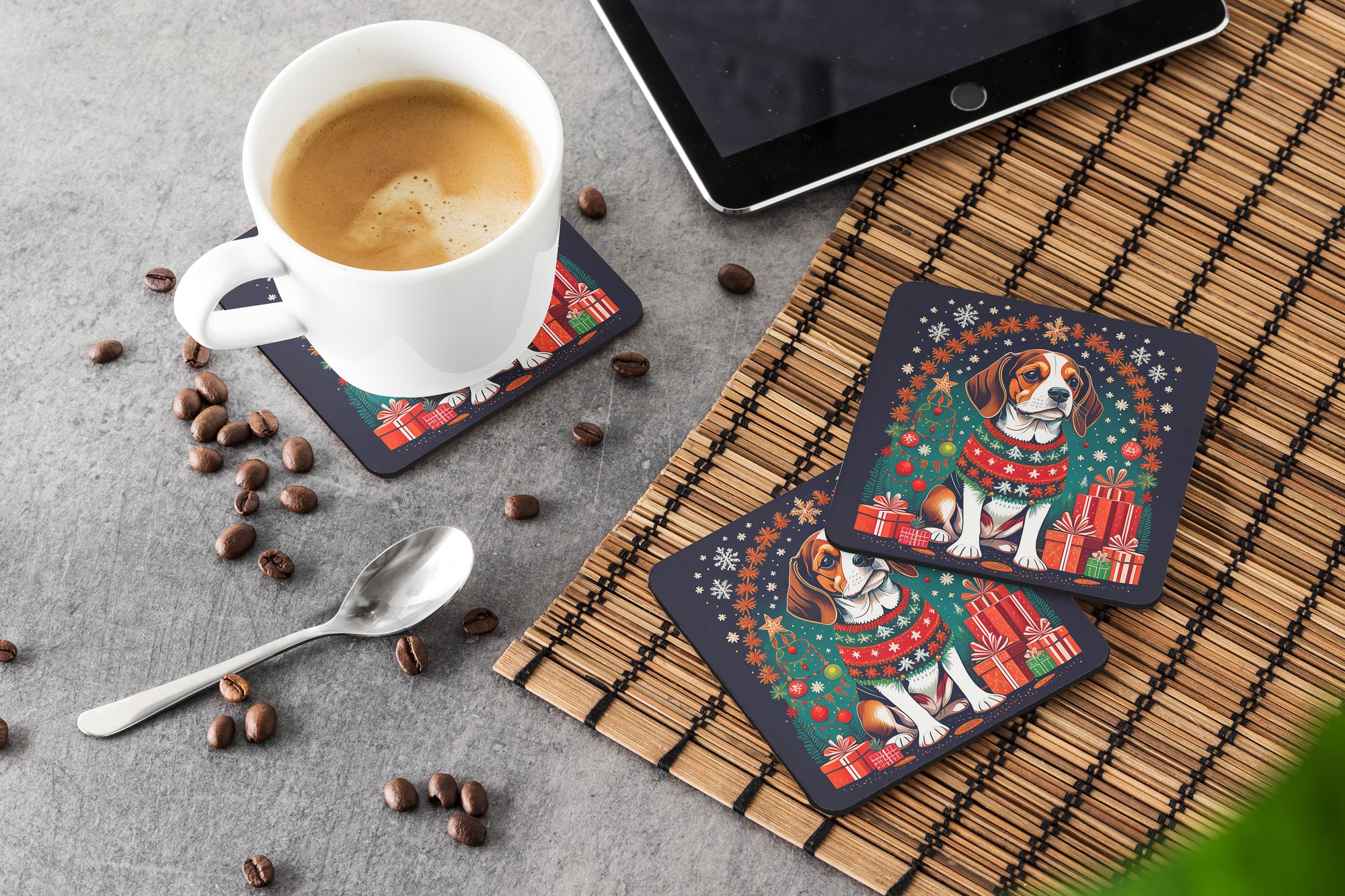 Beagle Christmas Foam Coasters