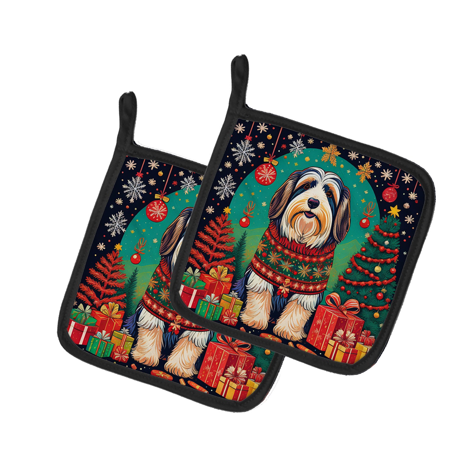 Buy this Bearded Collie Christmas Pair of Pot Holders