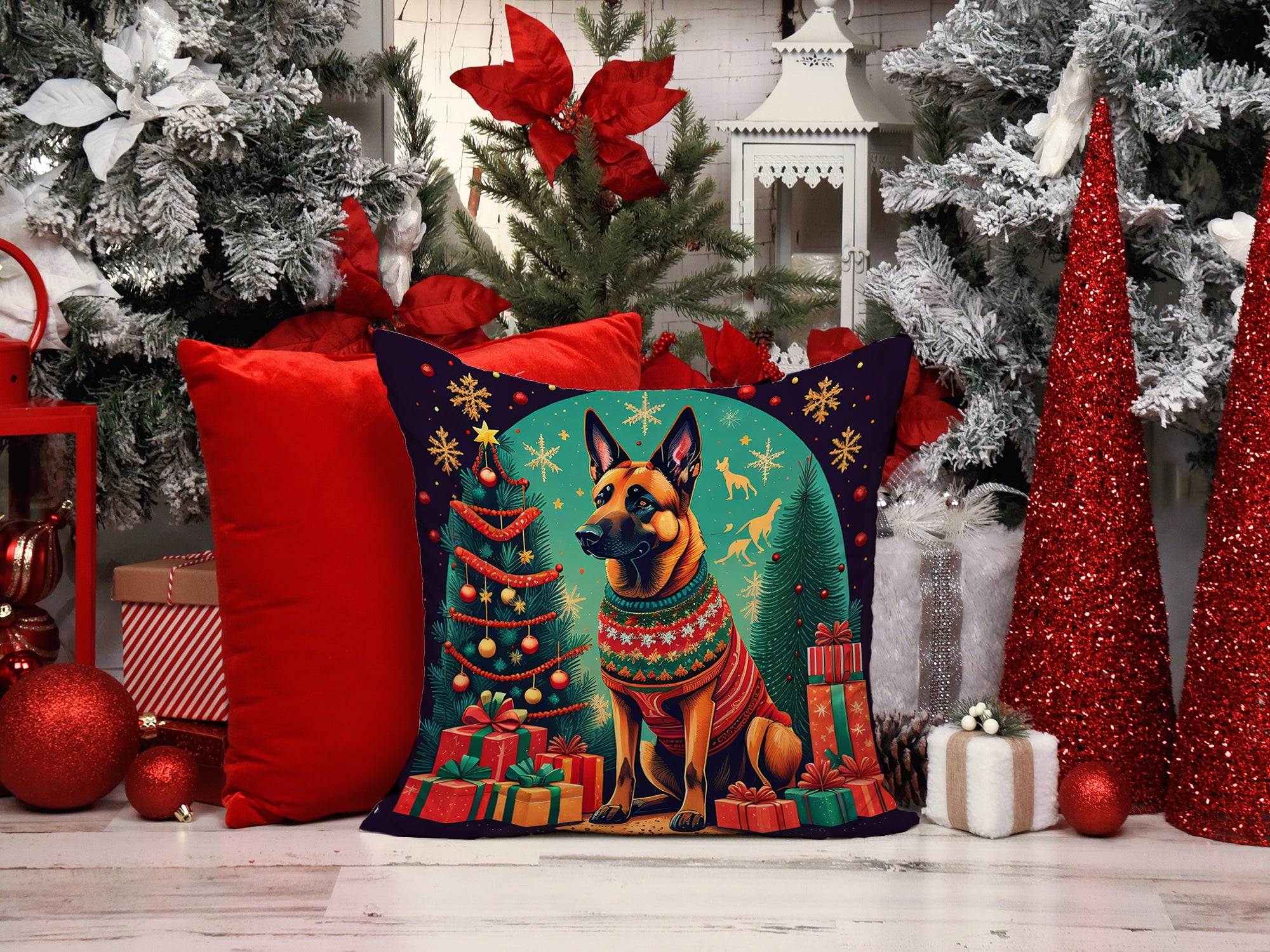Belgian Malinois Christmas Fabric Decorative Pillow